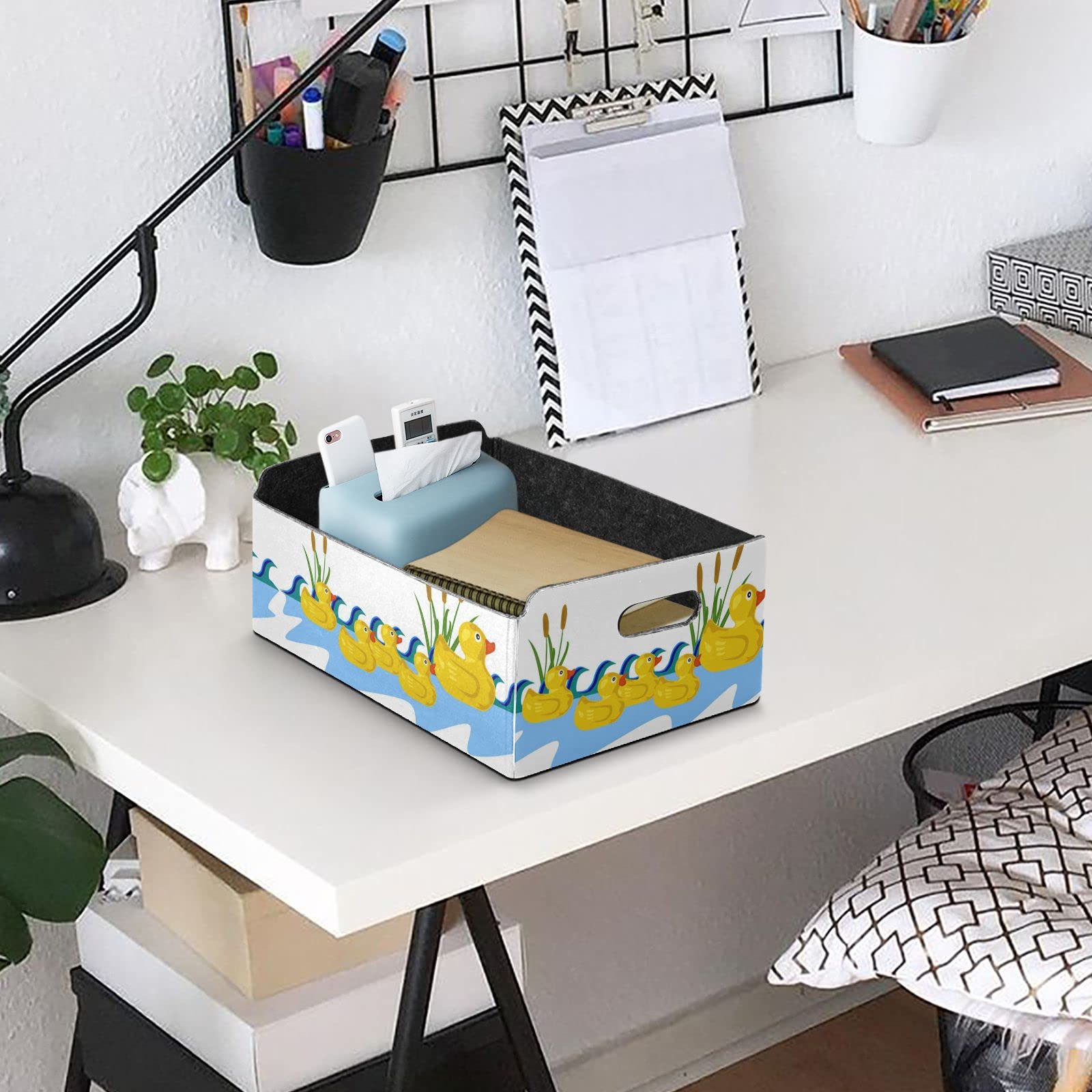 Yellow Rubber Duck Desk Organizer - Rectangular Storage Tray for Jewelry, Vanity & Office Supplies | Detachable & Foldable Design | Perfect for Bathroom Counter, Dresser Top & Workspace Organization