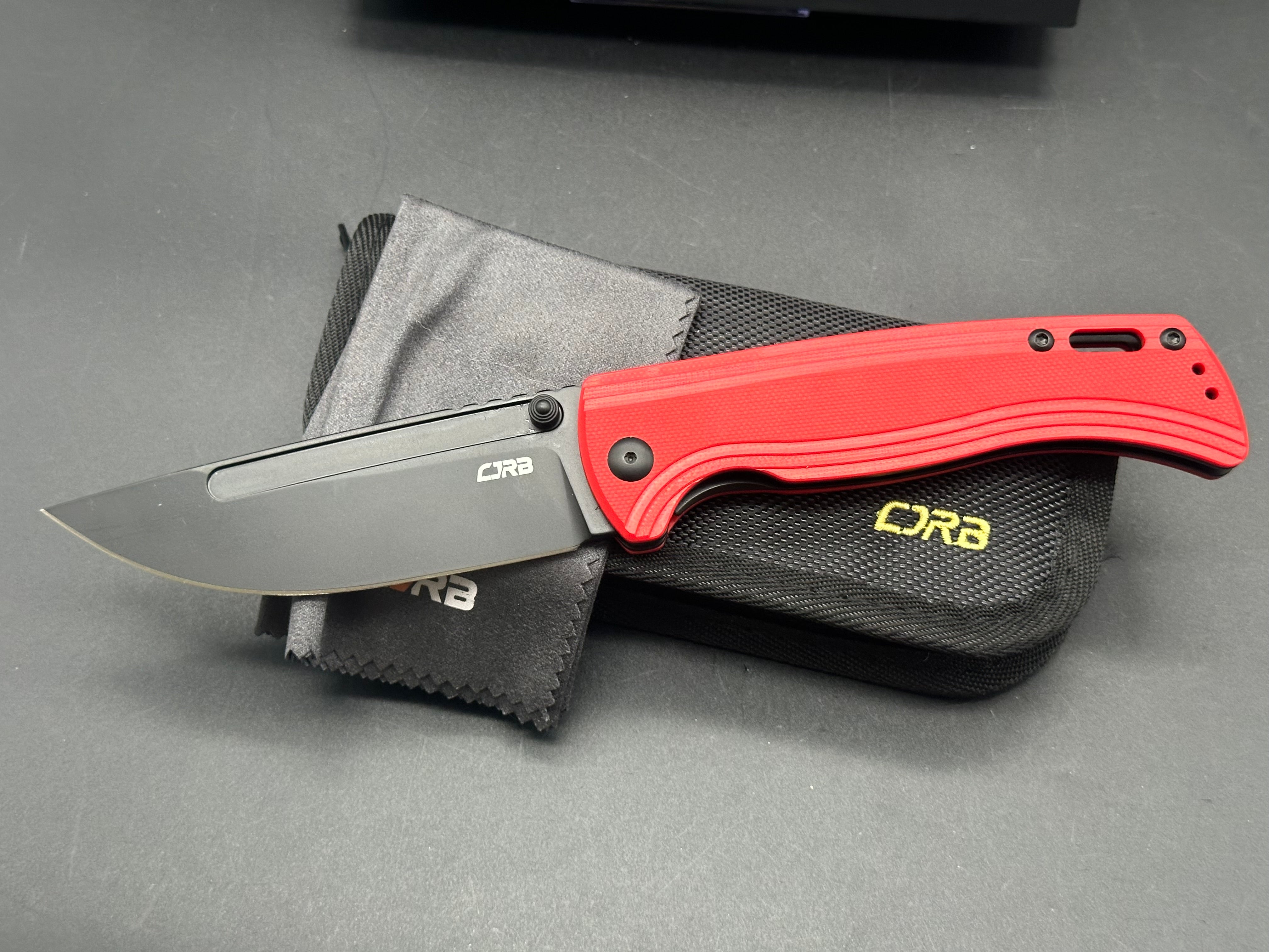 CJRB Liner Lock Folding Knife - Red G10 Handle, EDC Pocket Knife for Outdoor Camping, Hiking & Everyday Carry