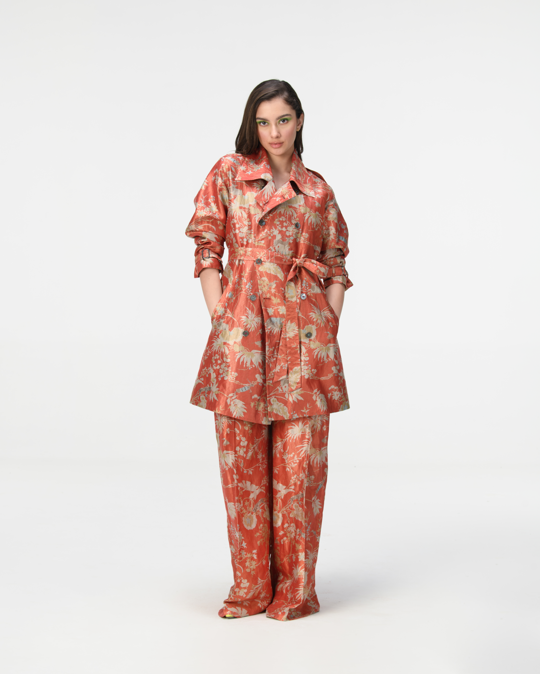 Elegant Trench Silk Brocade Coral Scarf - Perfect for Formal Events, Weddings & Evening Occasions