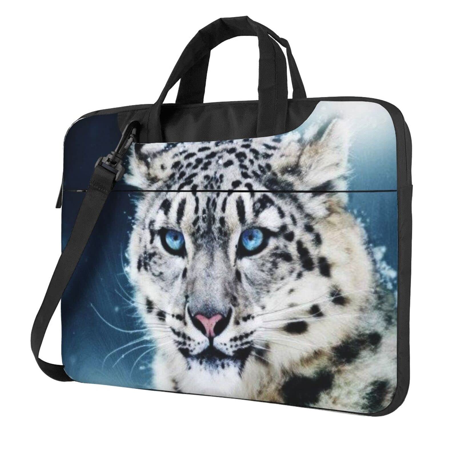 Blue Eyed Snow Leopard Print Laptop Shoulder Bag - Lightweight & Portable Computer Case with Adjustable Strap - Perfect for Work, Travel & Business Commutes