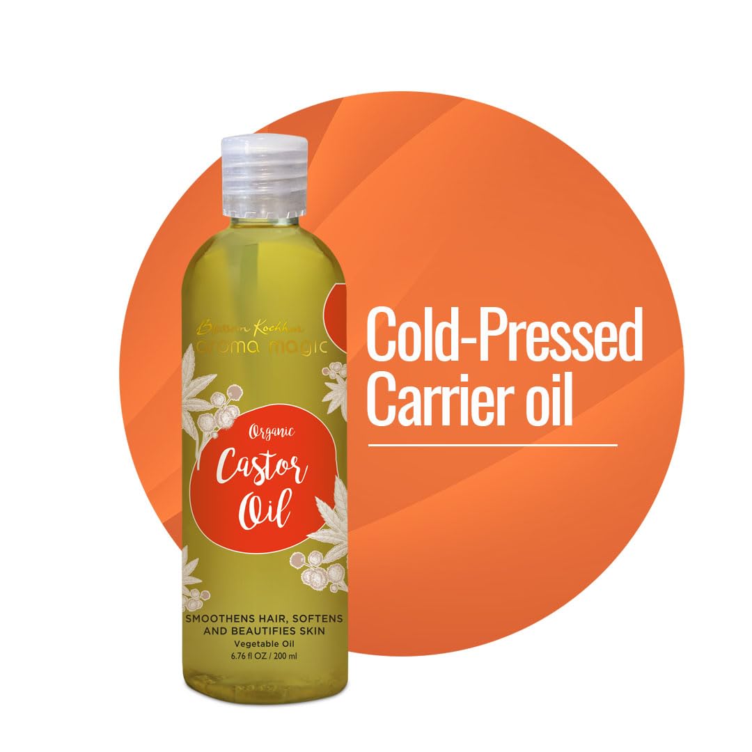 Organic Castor Oil for Hair Growth & Skin Care - 200ml | Aroma Magic | Natural Moisturizer for Dry Scalp, Eyelashes & Beard | Perfect for DIY Beauty Treatments