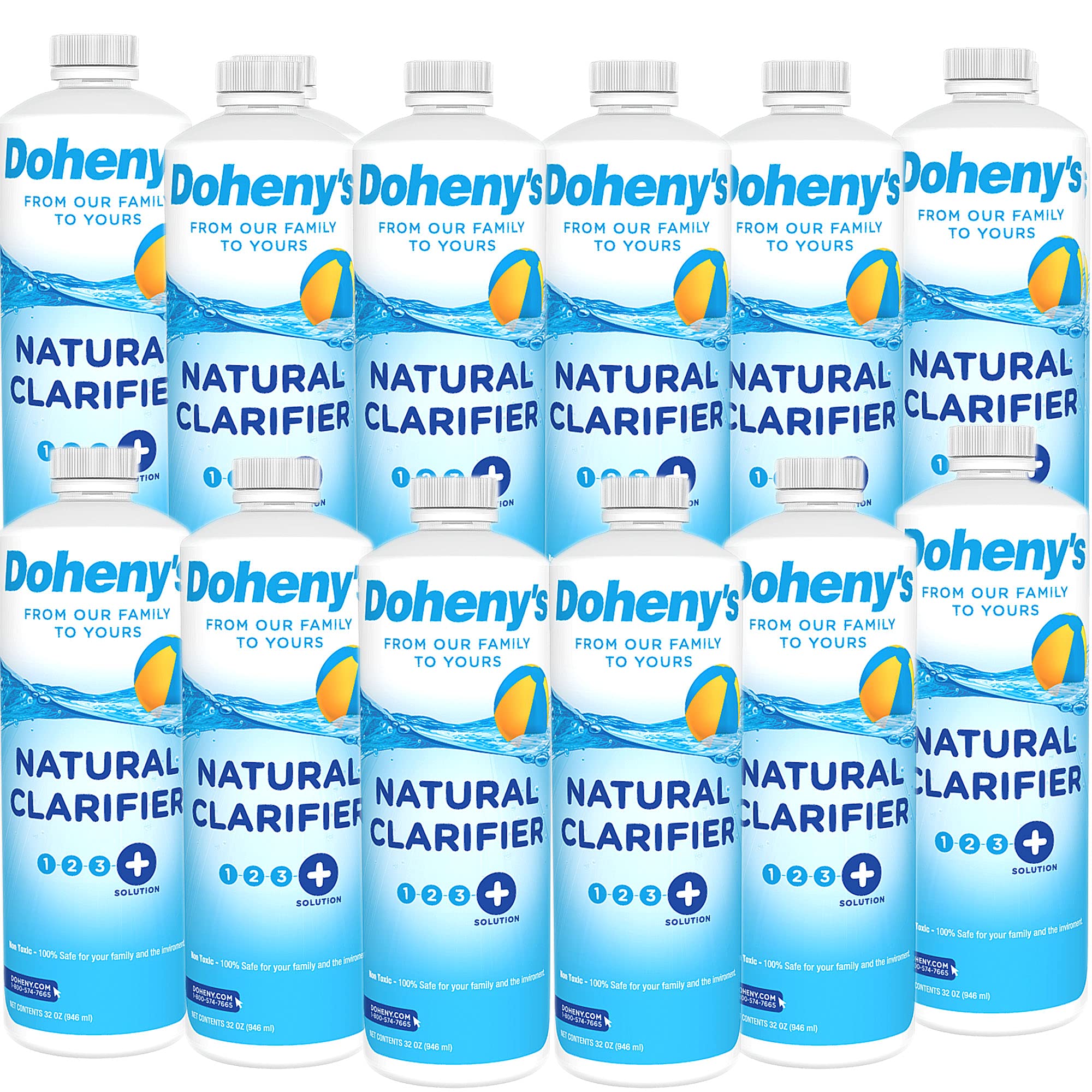 Doheny's Natural Pool Clarifier - Professional Grade Water Clarifier for All Pool Types | Safe, Eco-Friendly & Non-Toxic Solution for Cloudy Pool Water | 12-Pack 32oz Bottles | Perfect for Backyard, Inground & Above Ground Pools