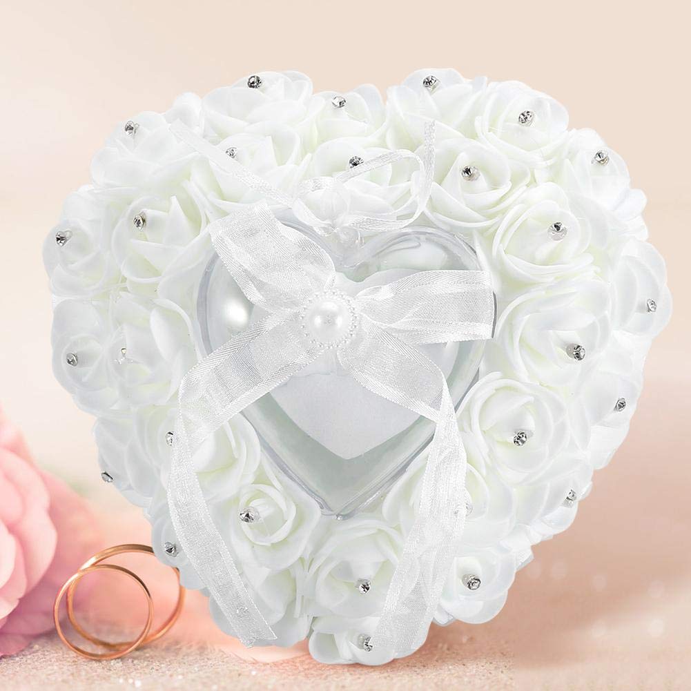White Heart-Shaped Wedding Ring Pillow - Elegant Ring Cushion for Bride & Groom Ceremony - Perfect for Wedding Decorations, Vows Exchange & Romantic Proposals