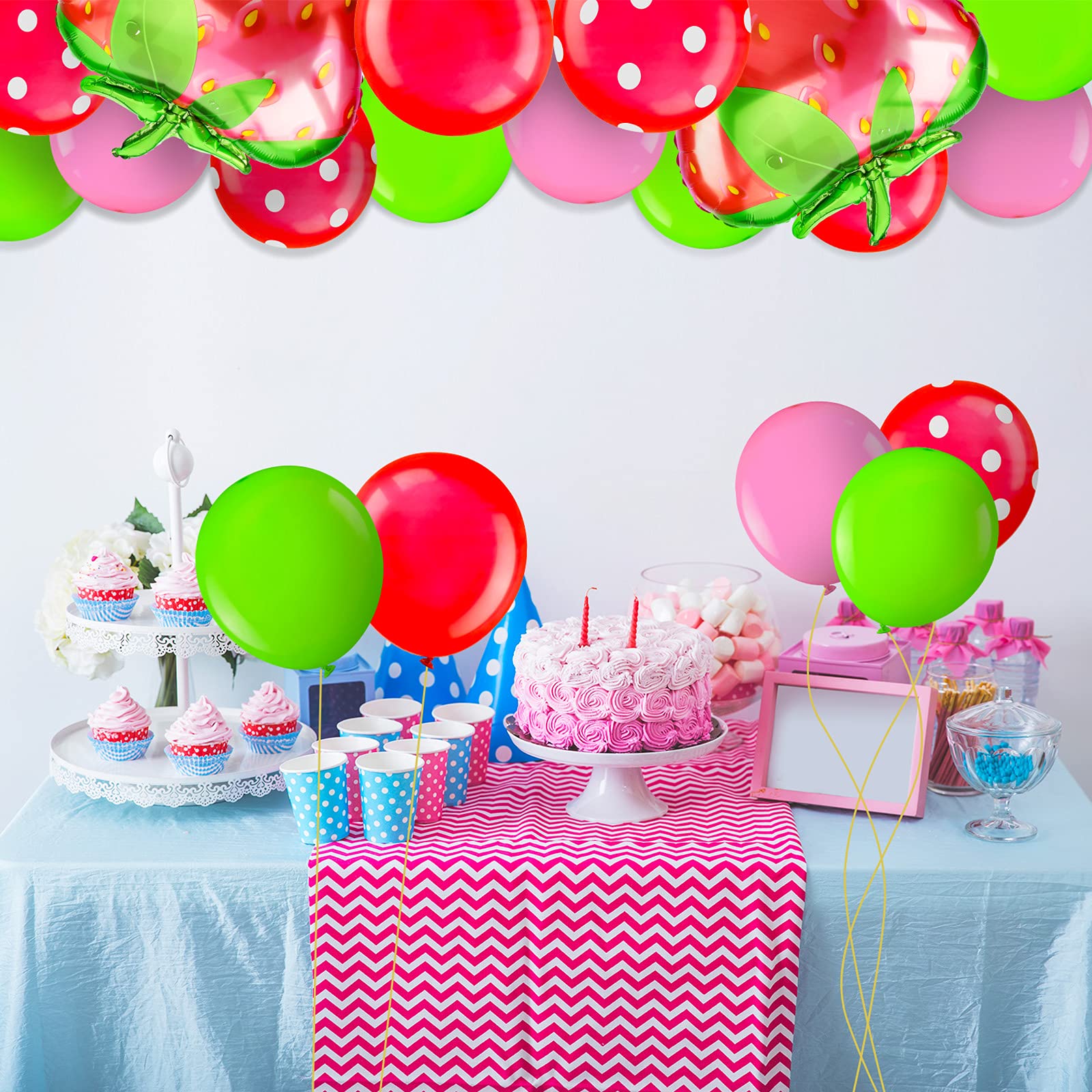 33 Pieces Strawberry Balloons with Polka Dots - Latex & Foil Balloon Set for 1st Birthday Party Decorations, Baby Shower, Summer Fruit Themed Events - Perfect for Girls' Sweet Party, Gender Reveal & Dessert Table Decor (Red)