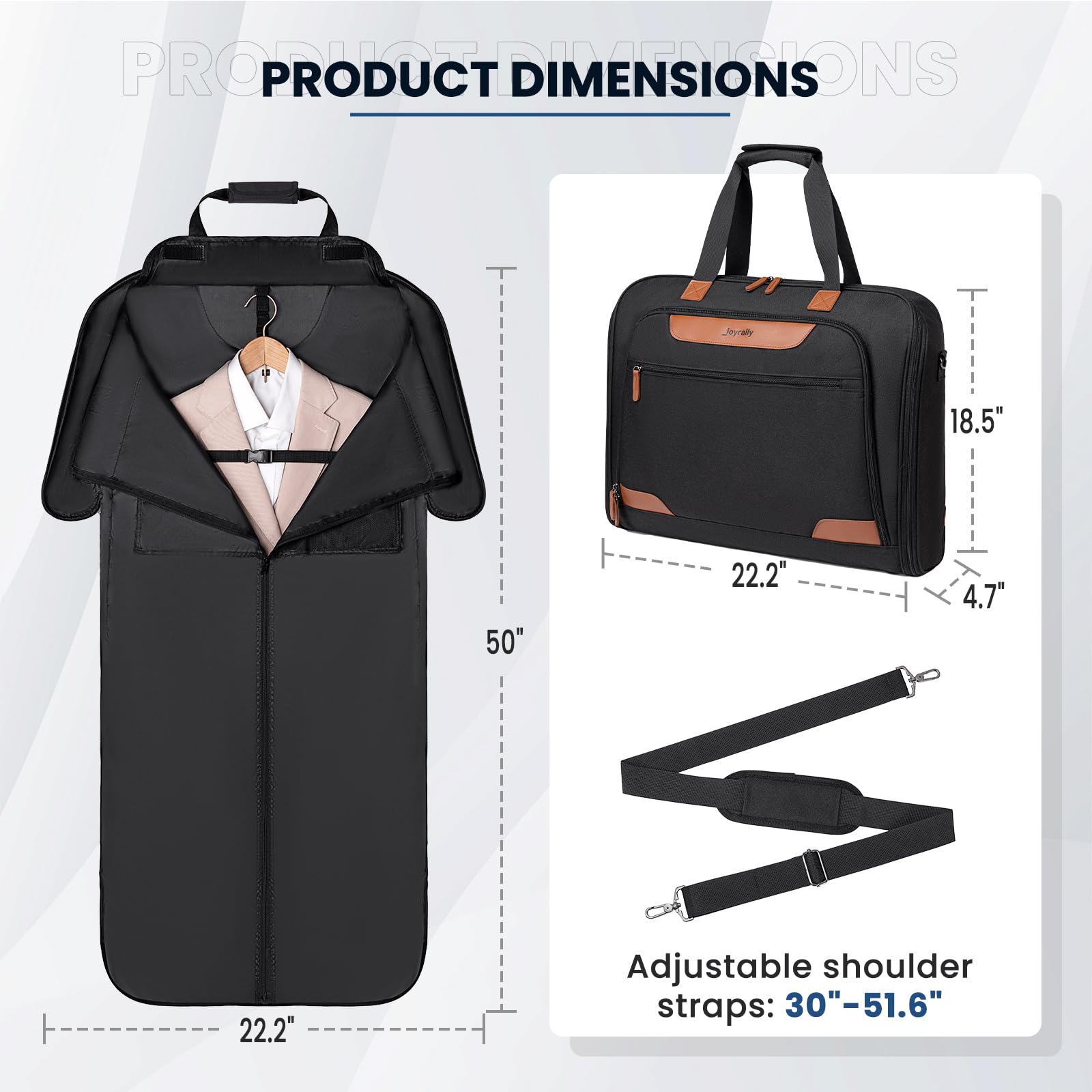 Premium Foldable Travel Garment Bag for Men & Women - Wrinkle-Free Carry-On Suit Bag with Adjustable Shoulder Strap - Perfect for Business Trips, Weddings & Formal Events (Black)