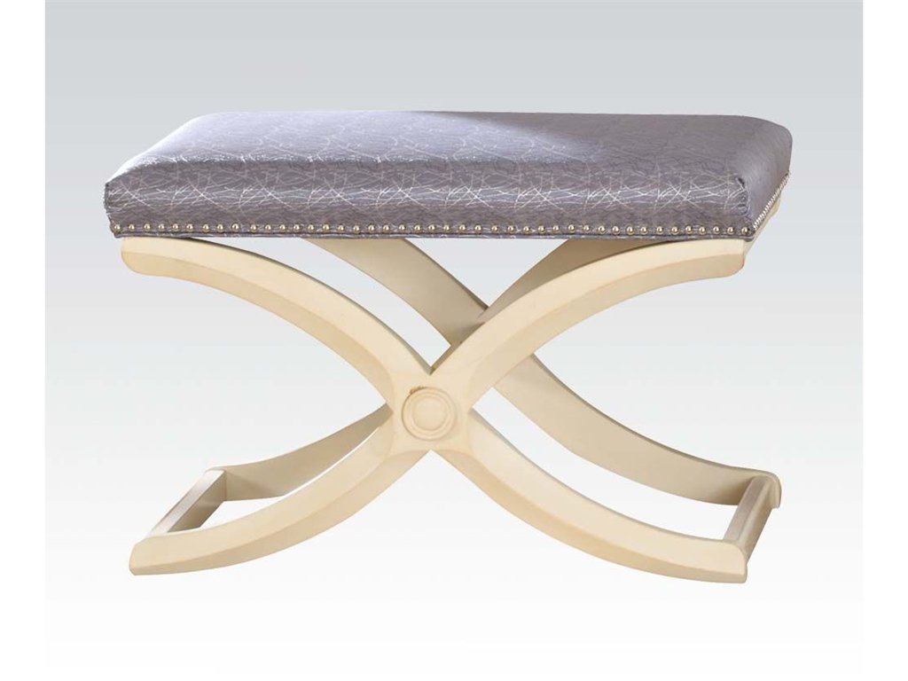 Acme Furniture Khloe Stool - Antique White & Blue Bar Stool with Cushion - Perfect for Kitchen Island, Breakfast Nook & Home Decor