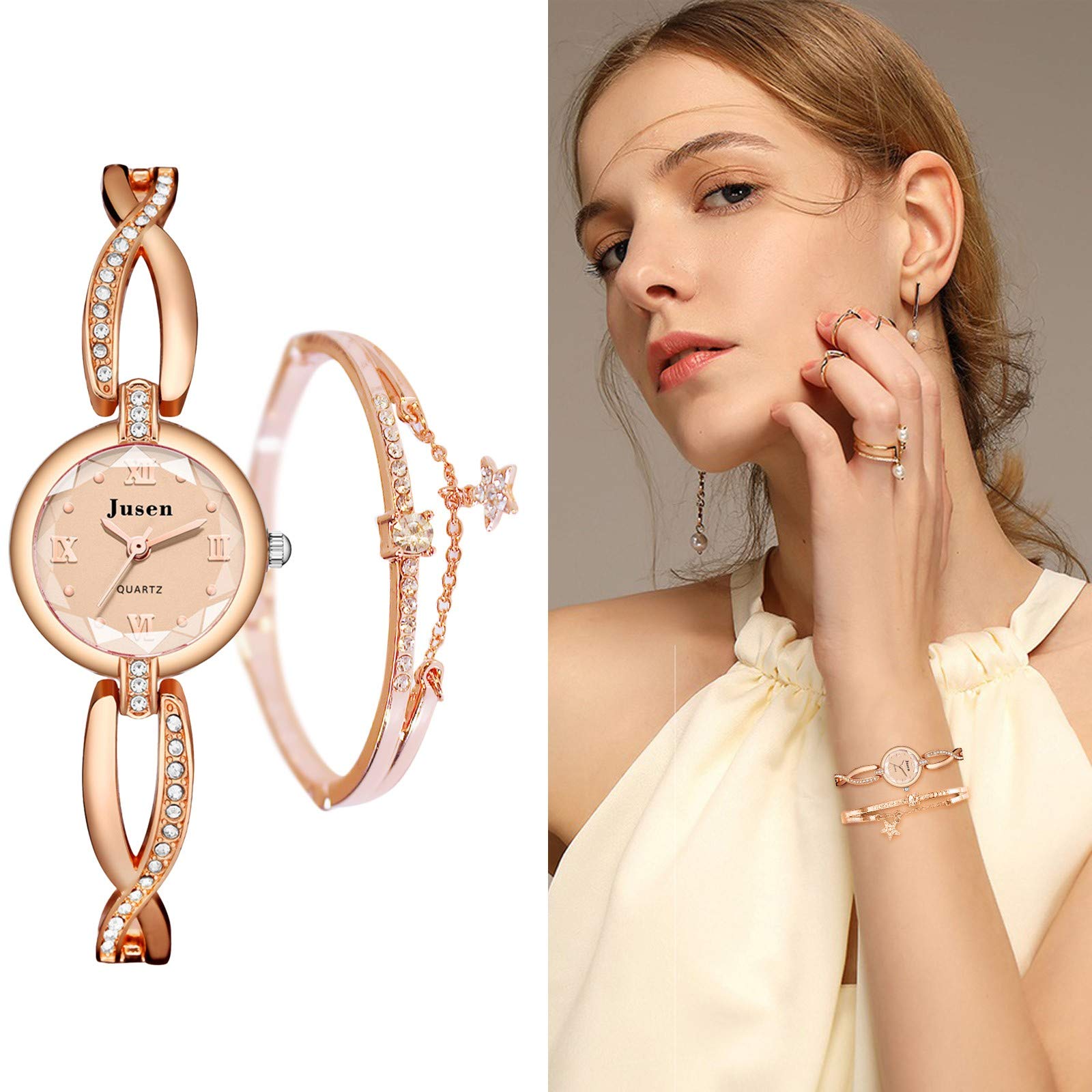Elegant Diamond Women's Dress Watch - Stylish Bracelet for College & Office