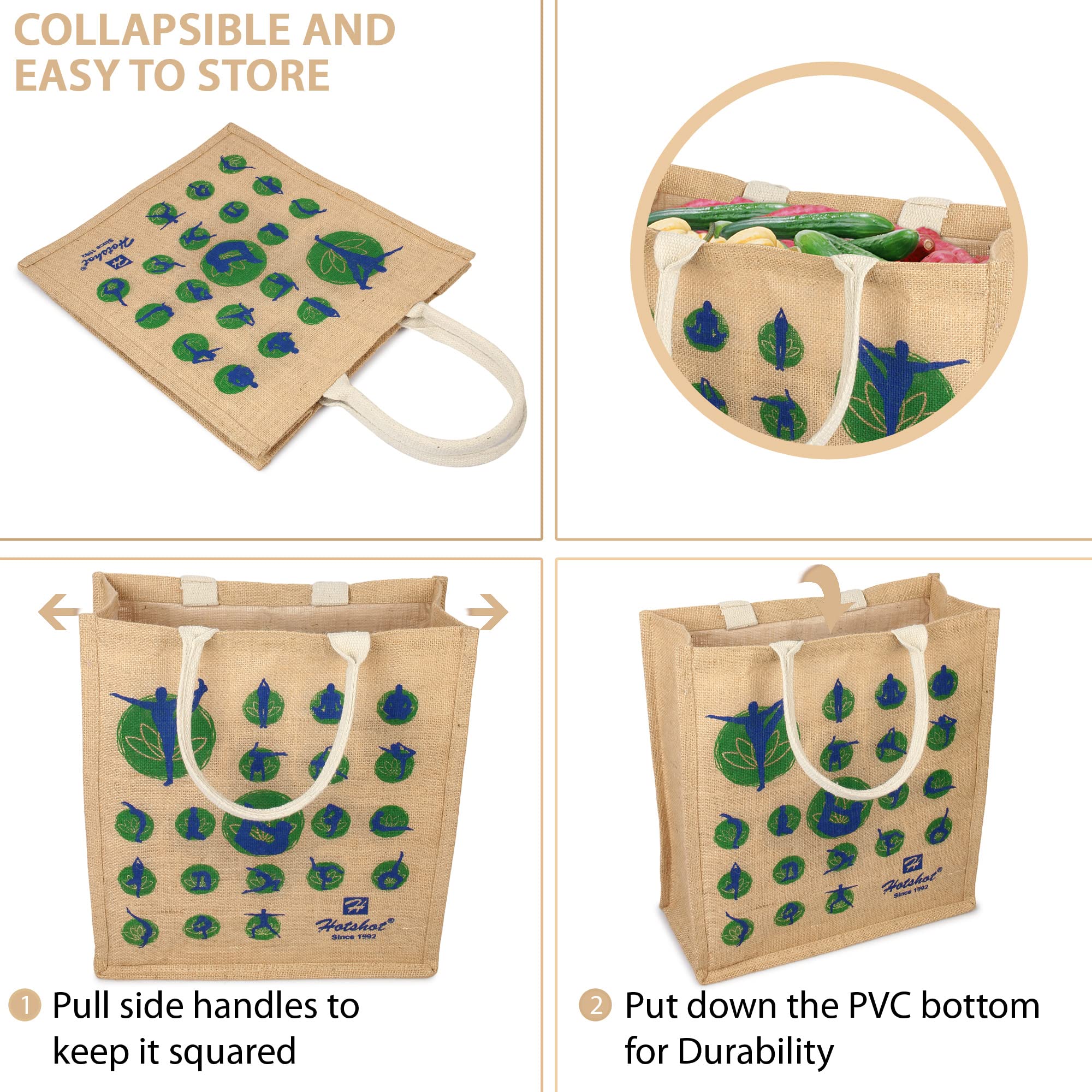 Premium Reusable Heavy Duty Waterproof Shopping Bags - 2 Pack Eco-Friendly Grocery Bags for Kitchen, Market & Travel | Durable Jute Vegetable Bags with Full Handles | Ideal for Groceries, Picnics & Daily Errands