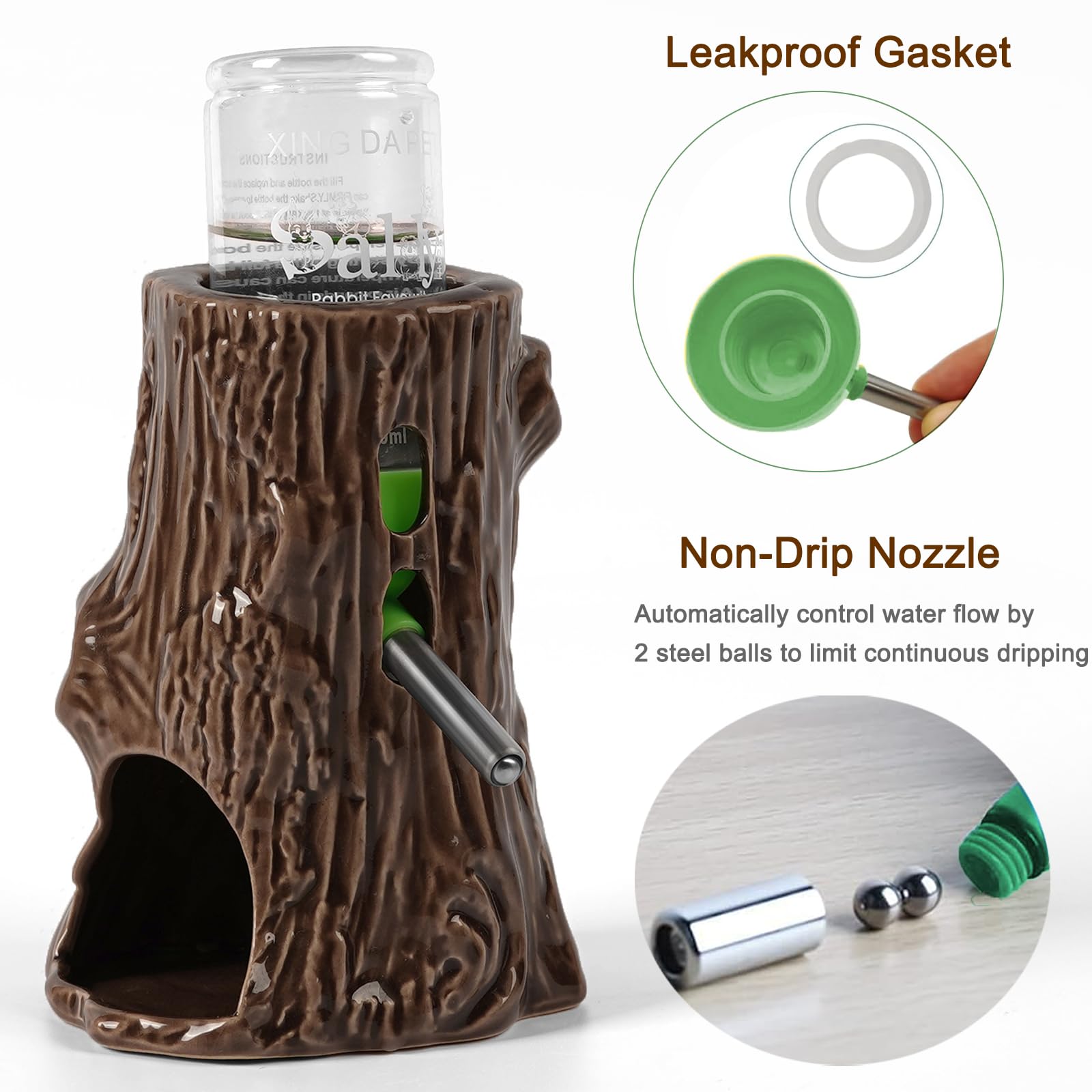 3-in-1 Adjustable 80ML Chew Proof Ceramic Water Bottle for Hamsters, Gerbils, Mice & Rats - Glass Tank Compatible with Stand Holder | Perfect for Dwarf Syrian Hamster Cages & Small Pet Habitats