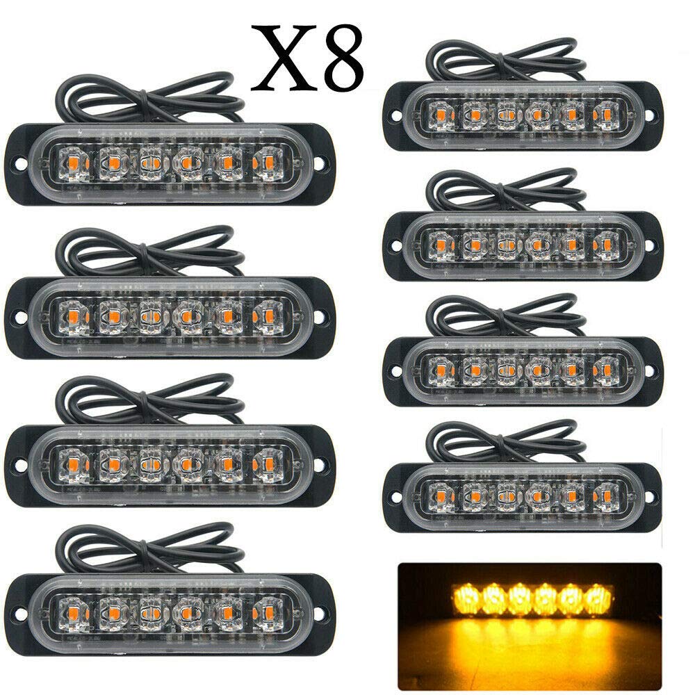 TOTMOX 8PCS 6 LED Amber Emergency Strobe Lights - 12V/24V Hazard Warning Beacon Lamps for Trucks, Cars, Trailers, Caravans, Campers & Vans - Ideal for Roadside Emergencies, Construction Zones & Vehicle Safety