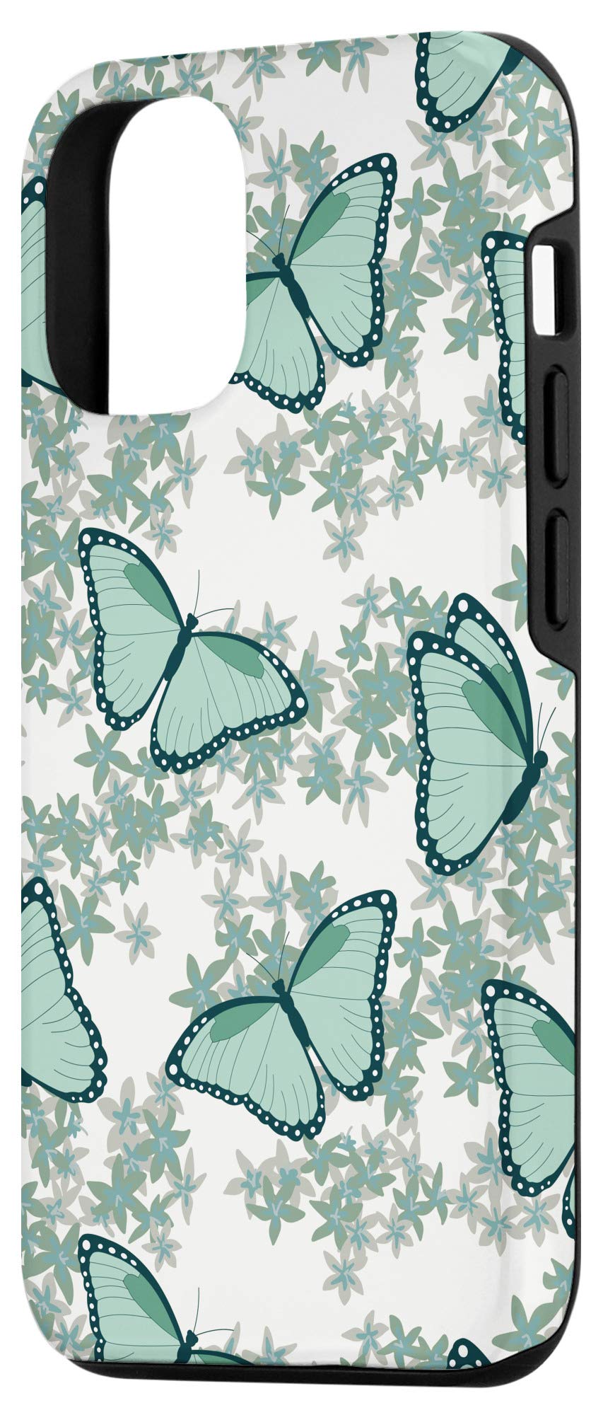 iPhone 12/12 Pro Case - Mint Green & Ivory Butterfly Design Slim Protective Cover | Perfect for Everyday Use, Travel & Gift Giving