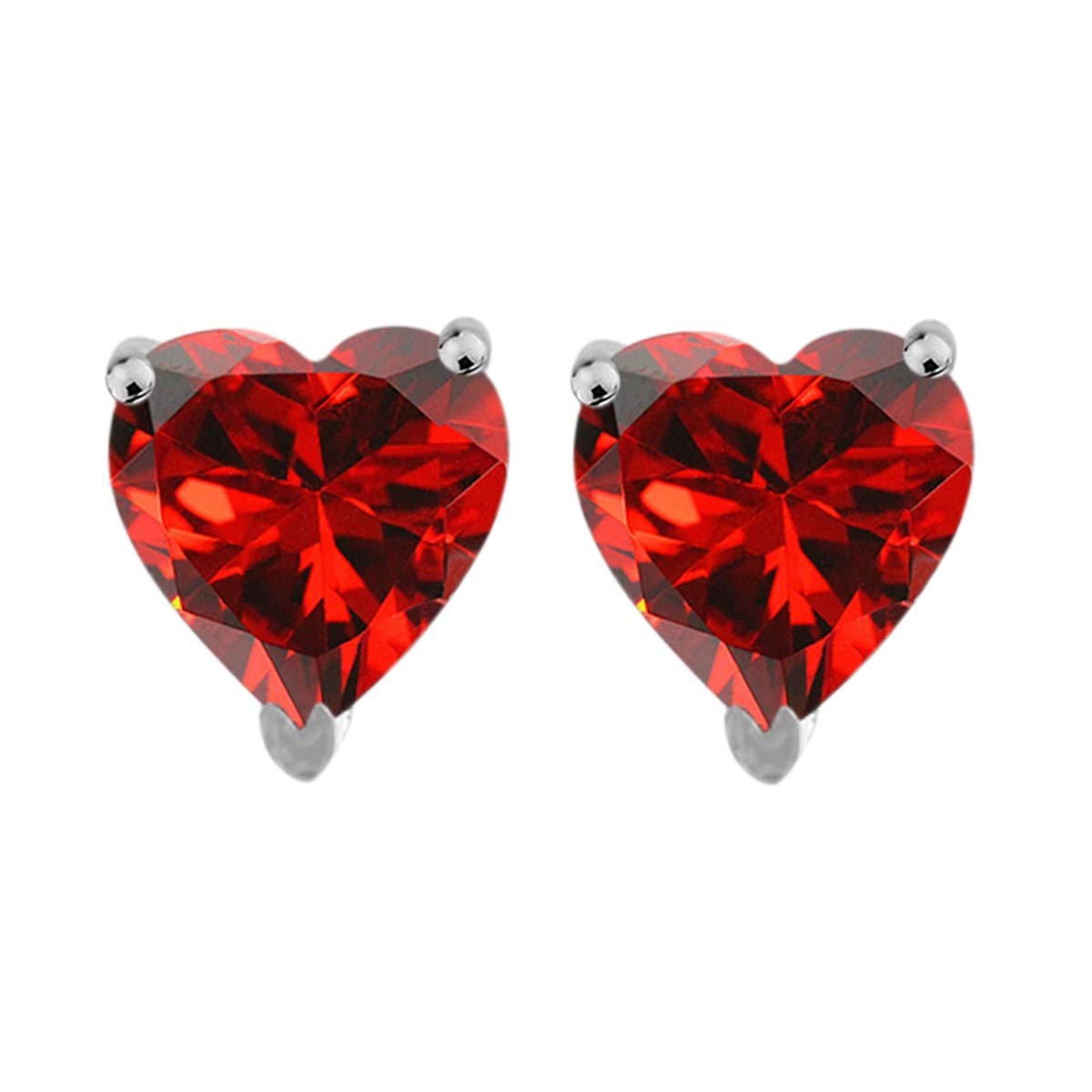 MauliJewels 14k White Gold Heart-Shaped Garnet Earrings for Women - 2.4 Carat 7MM 4-Prong Stud Earrings | Perfect for Valentine's Day, Anniversary Gifts & Special Occasions