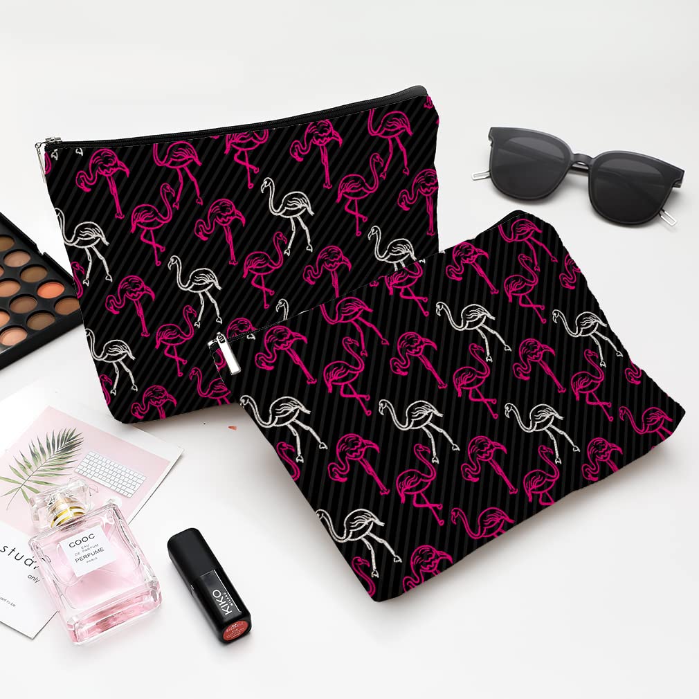 Waterproof Canvas Makeup Bag for Women - Cute Flamingo Cosmetic Pouch with Zipper, Travel Toiletry Organizer | Perfect for Purse, Gym & Vacation Essentials