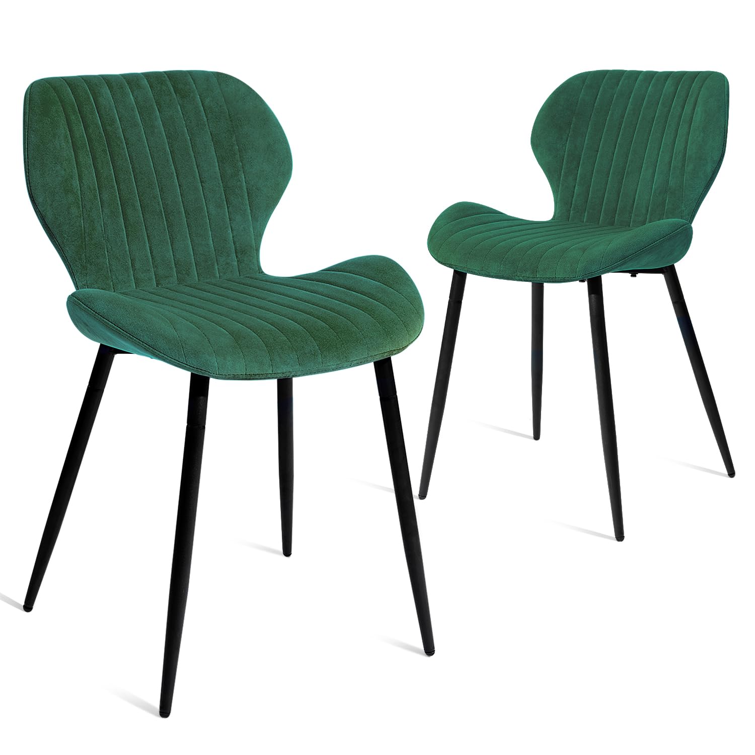 Mid Century Modern Dining Chairs Set of 2 - Upholstered Green Leisure Chairs with Metal Legs for Kitchen, Living Room & Dining Room | Perfect for Home Decor, Entertaining Guests & Comfortable Seating