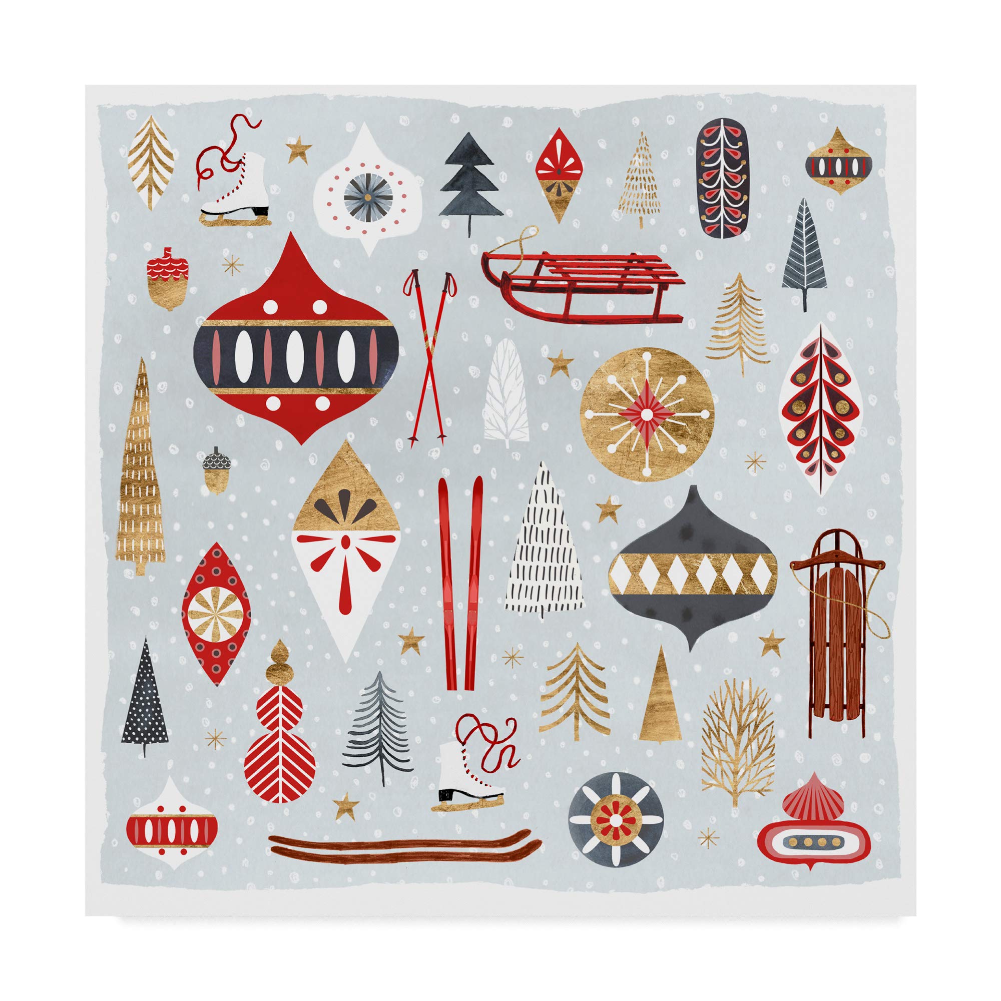 Trademark Fine Art 18x18 Christmas Chalet IV by Victoria Borges - Winter Holiday Home Decor Wall Art for Living Room, Bedroom & Office