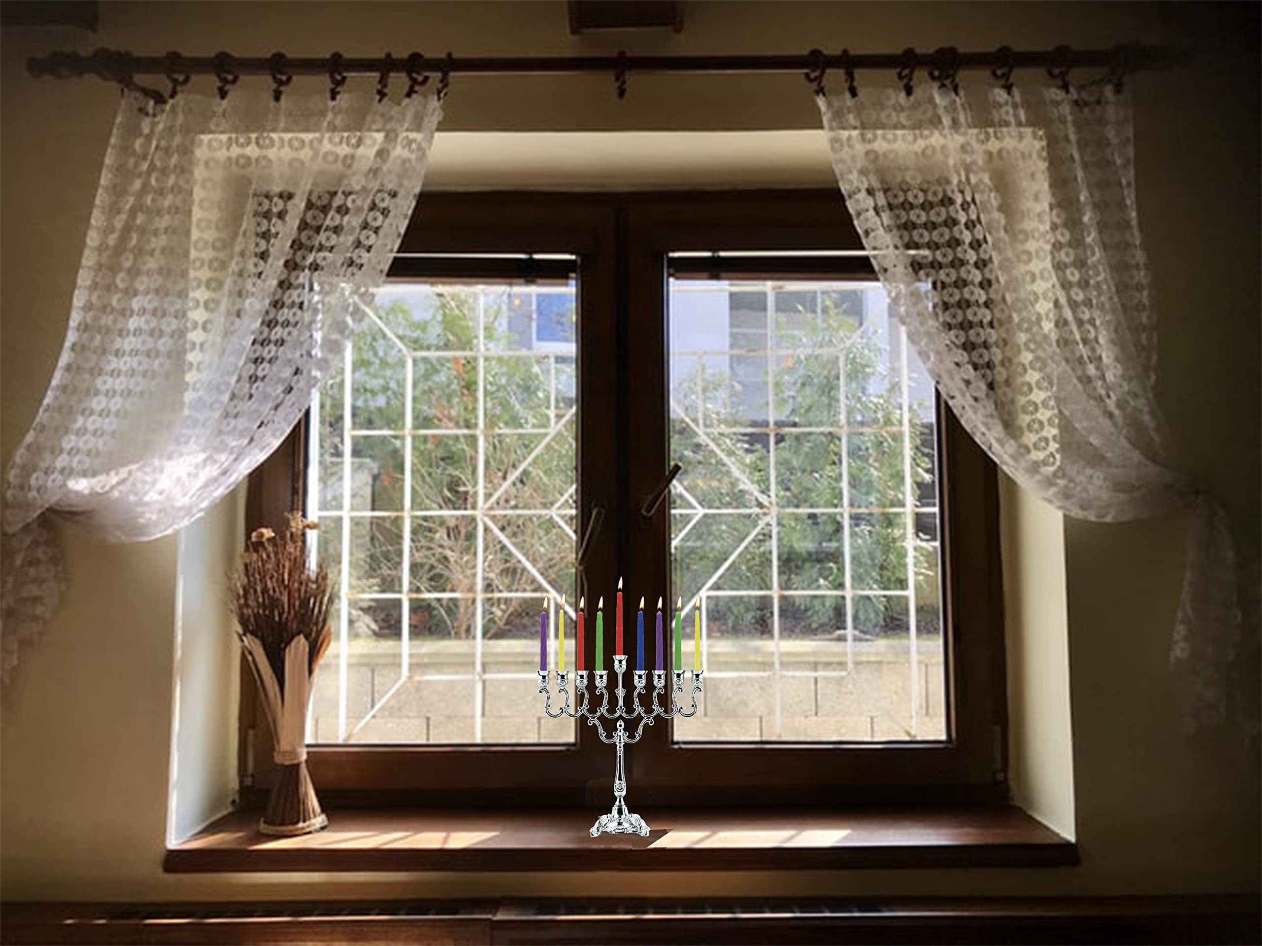 Silver Plated Hanukkah Menorah with Curved Branches - Holds Standard Hanukkah Candles (7.25