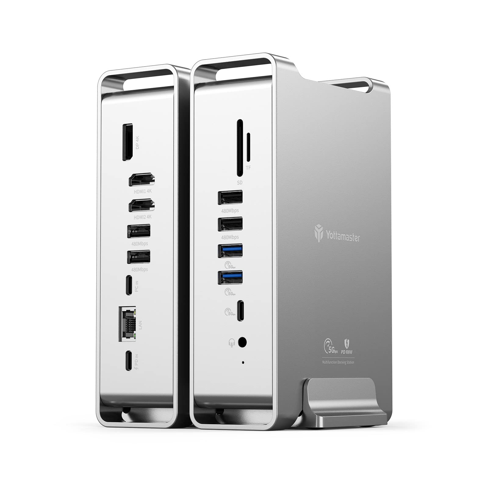 Yottamaster 15-in-1 USB C Docking Station Dual Monitor 4K 60Hz with 2 HDMI & DisplayPort - Compatible with Windows & Mac Laptops, 100W PD Charging, Ethernet, 8 USB Ports, SD/TF Card Reader - Perfect for Home Office, Gaming & Multi-Tasking Workspaces