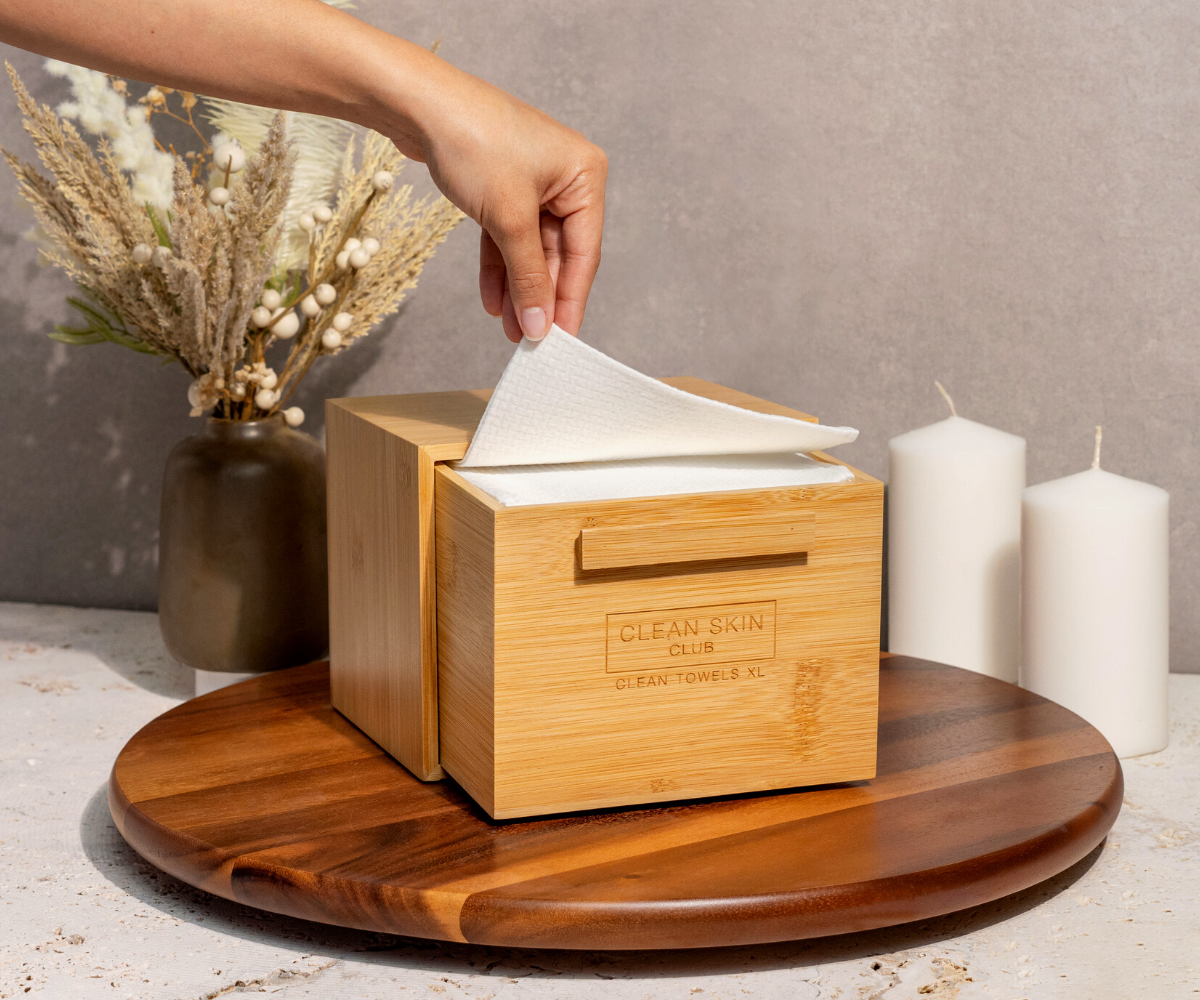 Clean Skin Club Luxe Bamboo Box with Drawer - Eco-Friendly Skincare Storage Organizer for Bathroom Vanity & Makeup Counter - Perfect for Storing Beauty Products & Cosmetics