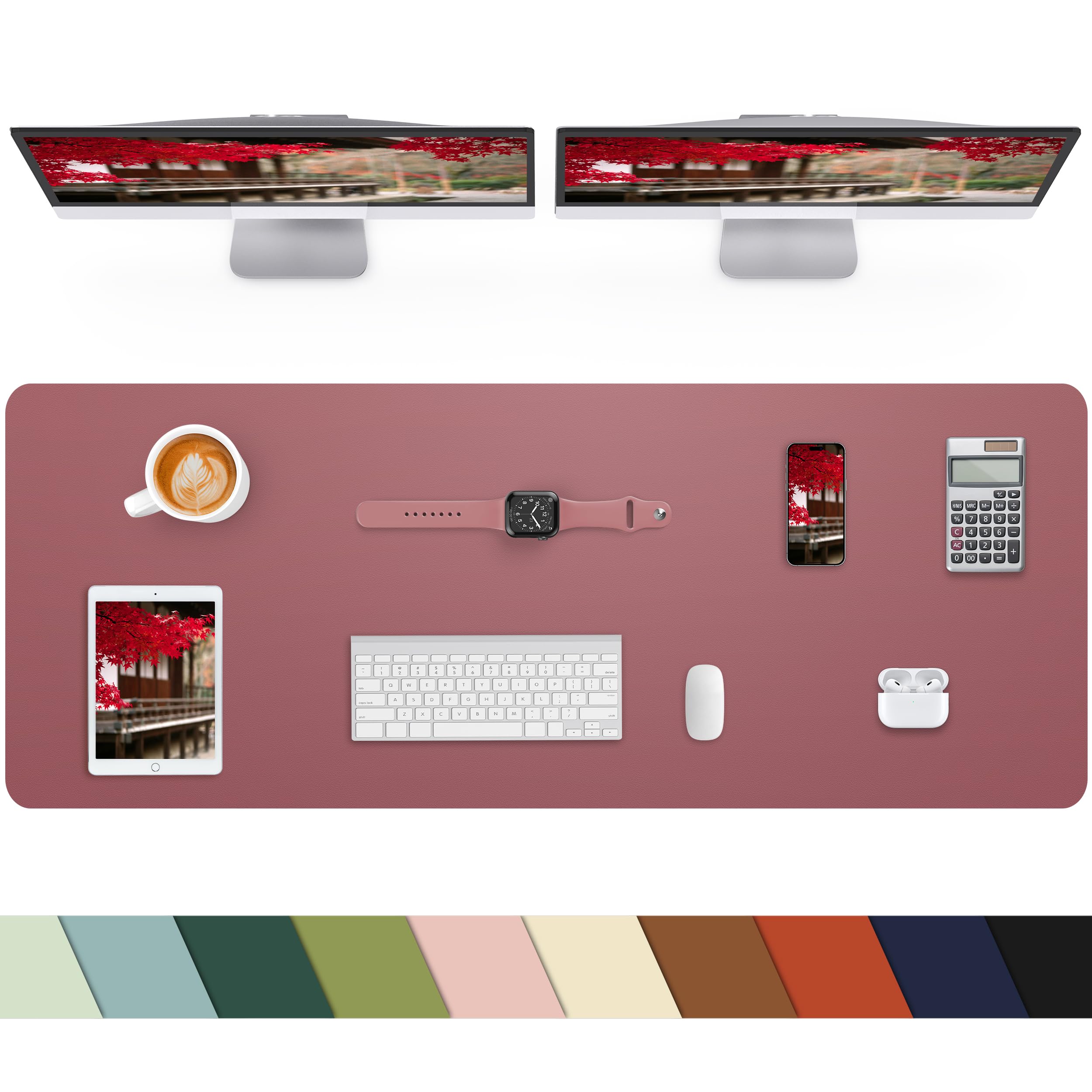 Premium PU Leather Desk Pad Protector - Non-Slip Large Desk Mat for Keyboard & Mouse - Office & Home Workspace Organizer (Rose Purple, 48