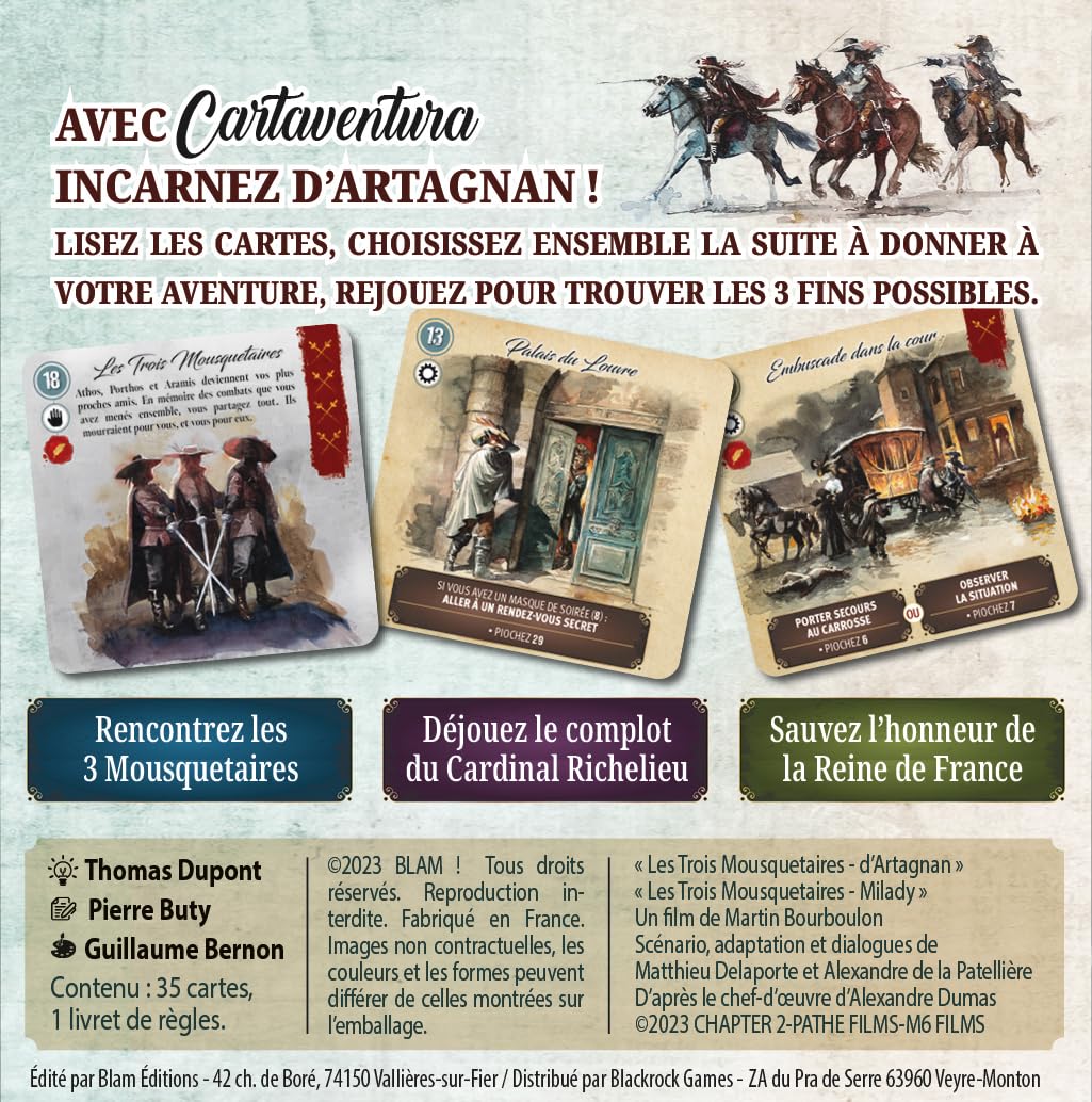 Cartaventura The Three Musketeers: The Queen's Honor - Official Movie Board Game - Hero Adventure Game for Family, Friends, or Solo Play - 1 to 6 Players - Ages 10+ - 30 Min Playtime - Perfect for Game Nights, Parties, and Family Bonding