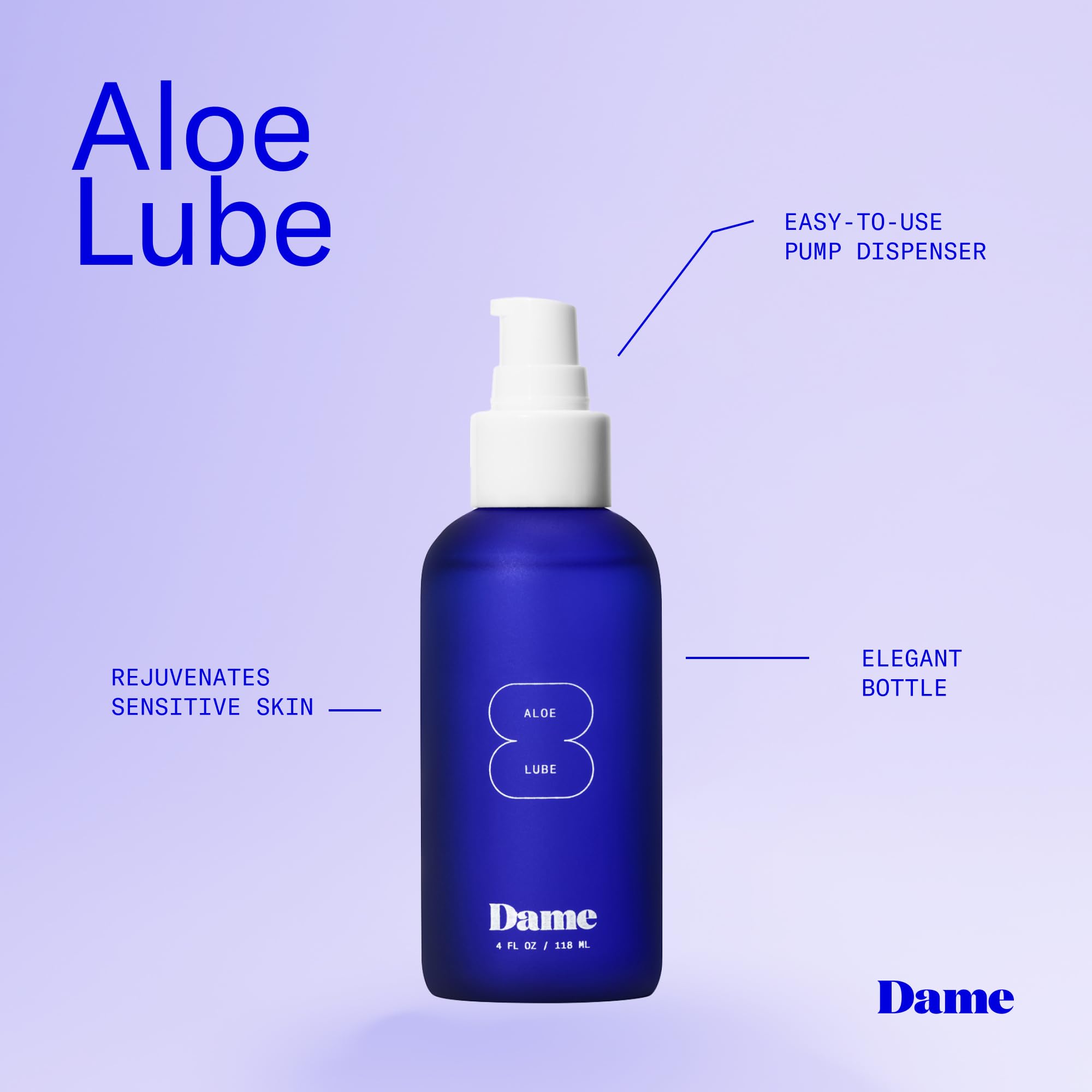 Dame Products Aloe-Based Personal Lubricant for Women - 4 Fl Oz - Doctor Recommended pH-Balanced Aloe Vera Lube - Perfect for Intimate Comfort & Sensitive Skin Care - Ideal for Couples & Solo Use