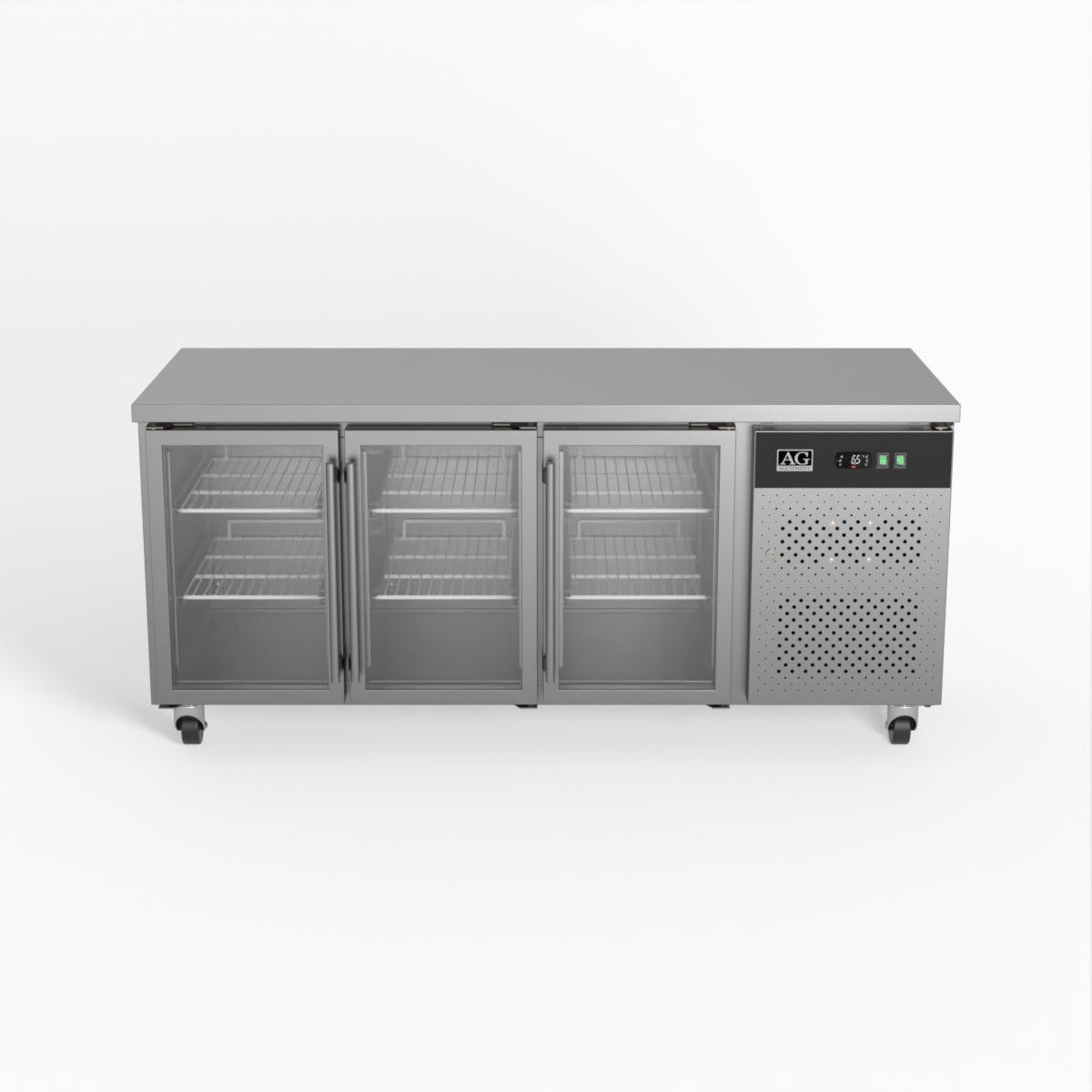Commercial Glass Door Refrigerator - 3 Door Under Counter Display Fridge with 700mm Depth for Restaurants, Cafes & Retail Stores