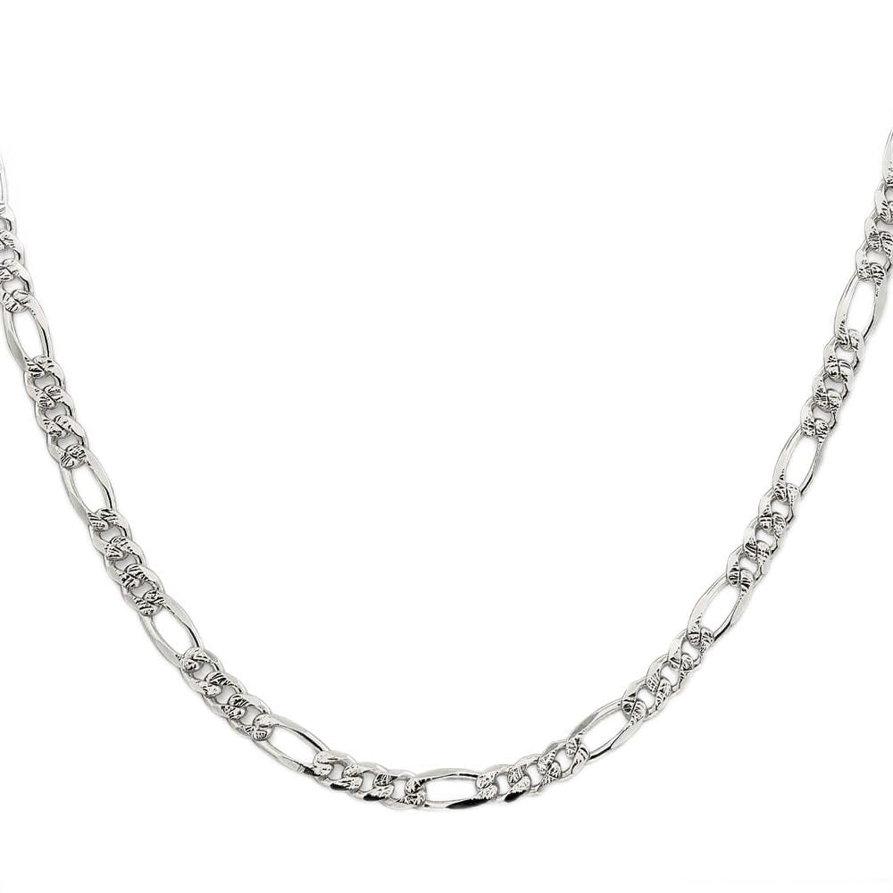Sterling Silver 4.75mm Pave Flat Figaro Chain Necklace - Elegant Jewelry Gift for Mother's Day, Birthday, Anniversary | Perfect for Women's Everyday Wear & Special Occasions