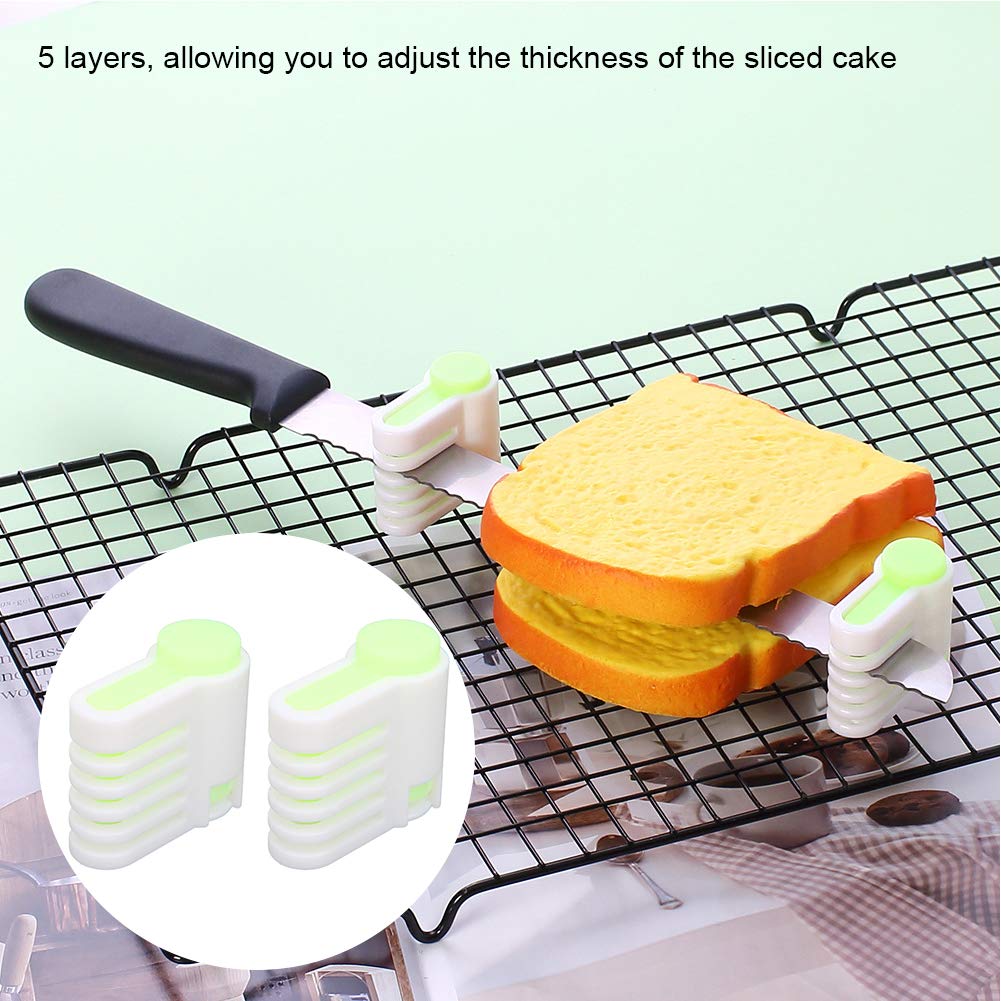 2Pcs Green Bread Slicers - Stainless Steel Cake & Toast Cutting Knife Set with Bread Stratification Guide - Perfect for Home Baking, Sandwich Making, and Kitchen Prep Tools