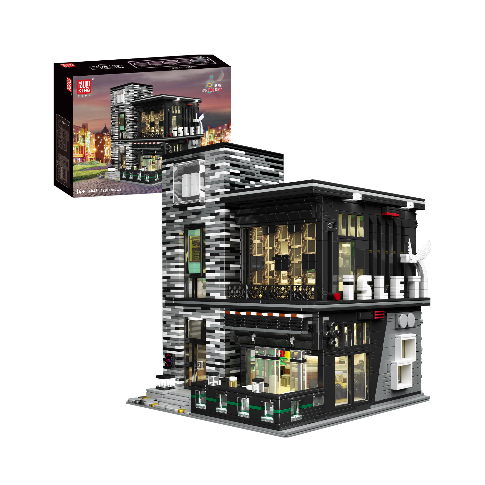 Mould King 16042 Modern Bar MOC Building Set - 3992 Piece Brick Construction Kit for Adults & Teens | DIY Modular Street Scene Model for Home Decoration & Gift