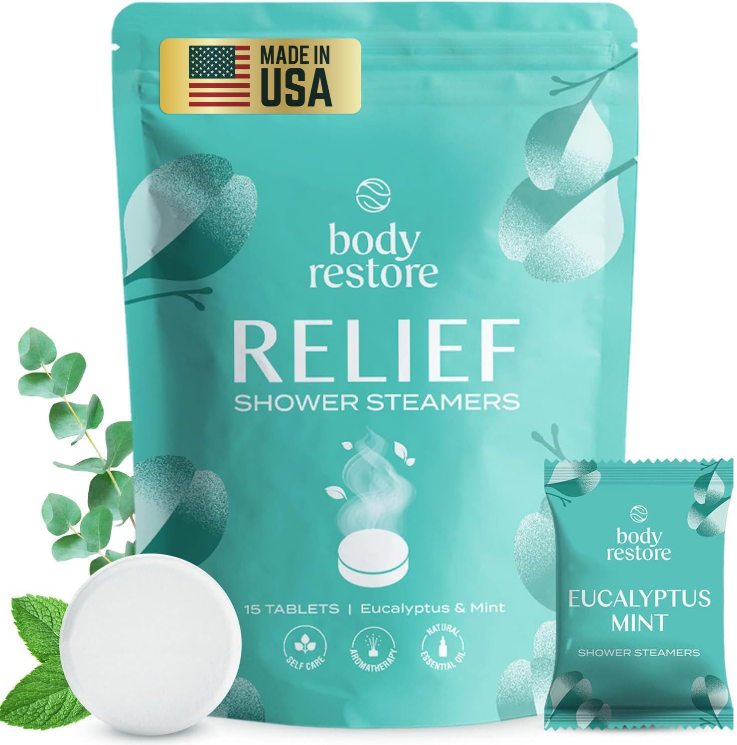 Body Restore Aromatherapy Shower Steamers (30 Pack) - Eucalyptus & Rose Essential Oil Shower Bombs for Stress Relief - Perfect Gifts for Women, Men & Mom - Relaxing Bath Accessories for Spa Night, Self-Care & Stress Relief