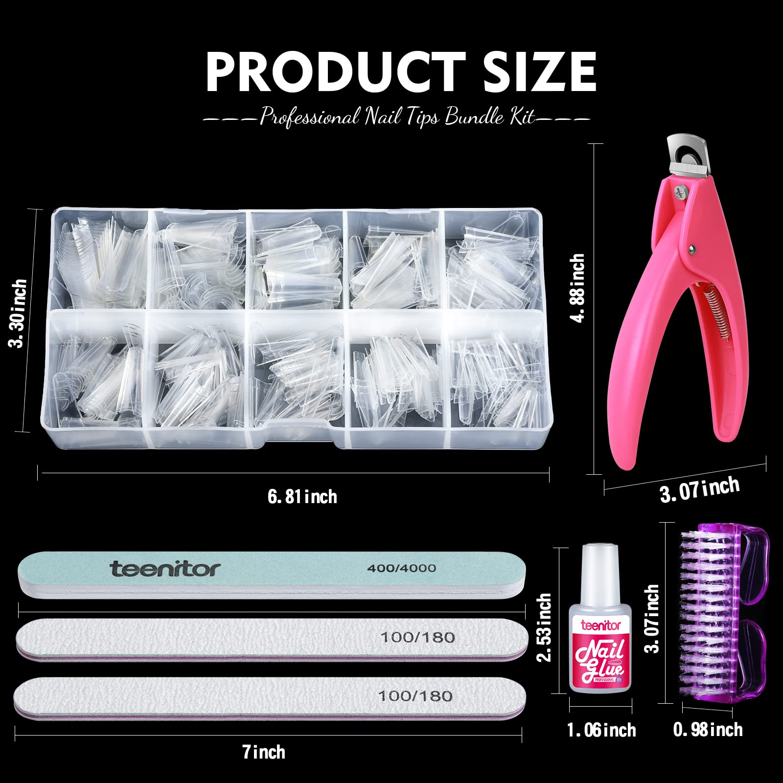 500 Pcs Clear Coffin Press on Nails - French Acrylic Artificial Nail Tips Set with Nail Glue, Files, Buffer, Shiner & Brush | Natural Half Cover False Nails for Salon, Party & Daily Wear by Teenitor