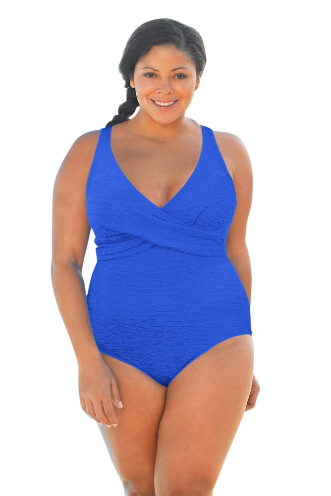 Krinkle Twist Front Plus Size Long Torso One Piece Swimsuit - Chlorine Resistant Bathing Suit for Women, Perfect for Beach Vacations & Pool Parties