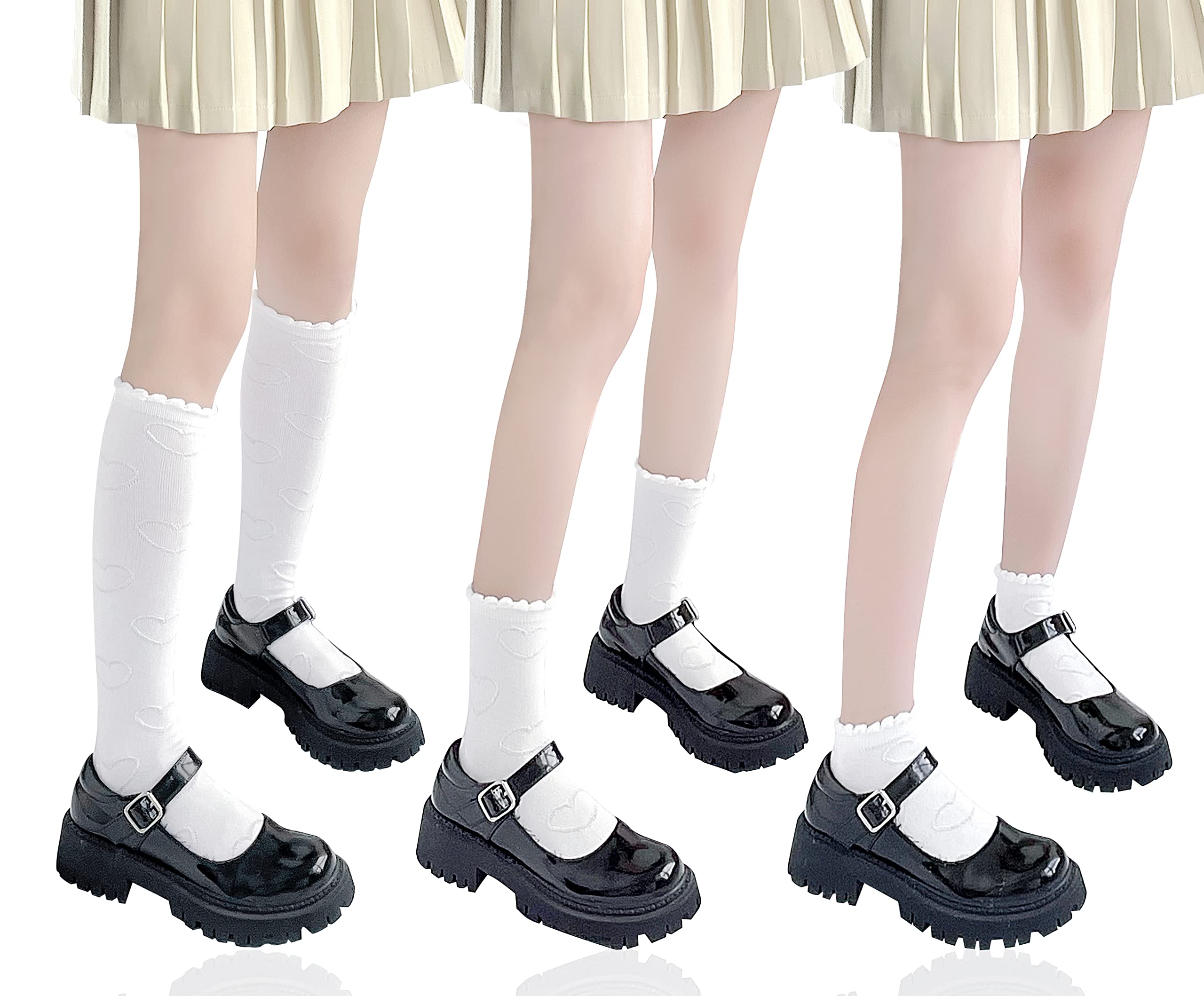 Bellady Women's Frilly Ruffle Knee High Socks - 3 Pairs Set | Cute Lace Trim Ankle Socks for Girls & Ladies | Perfect for Cosplay, School Uniform, and Vintage Fashion Outfits