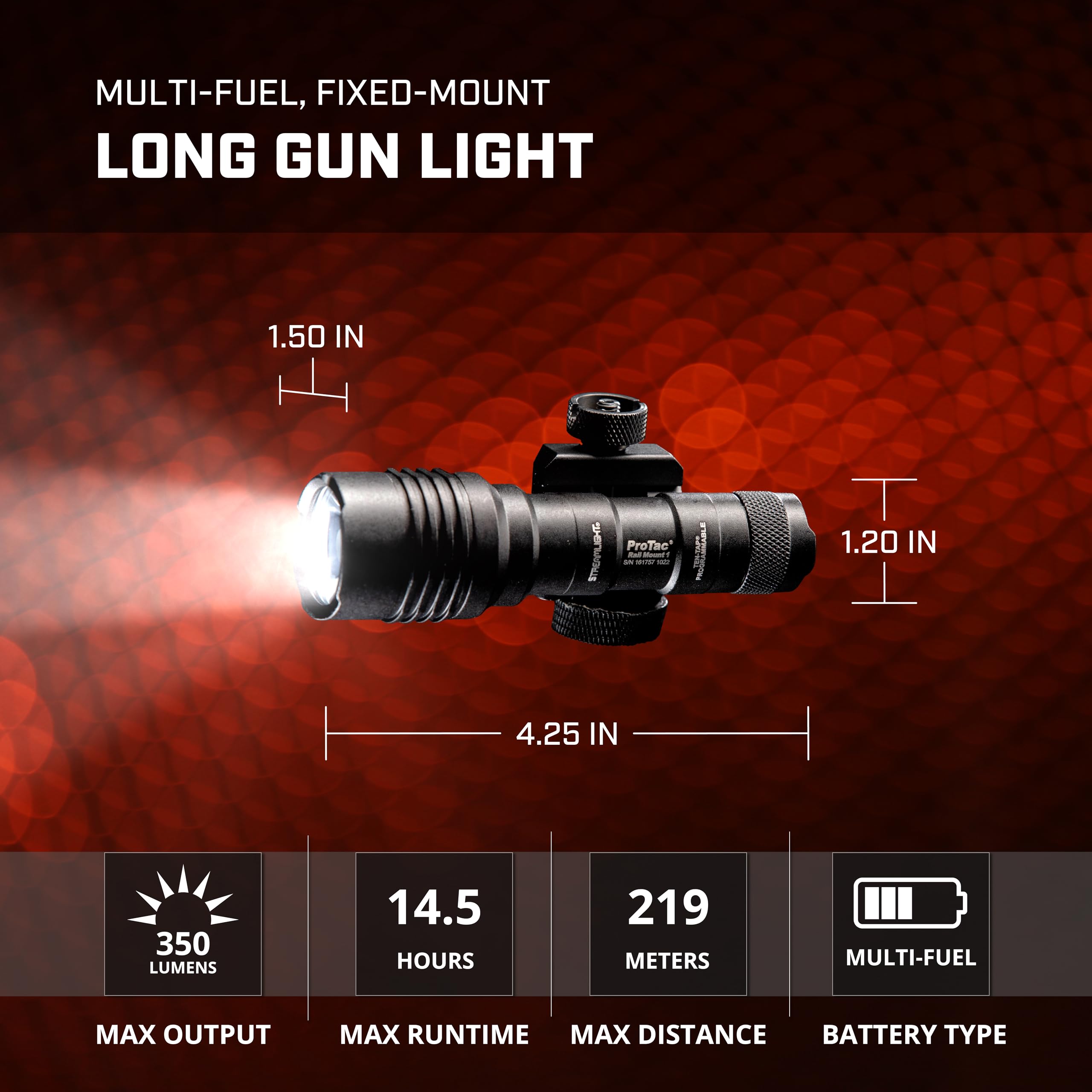 Streamlight 88058 ProTac Rail Mount 1 Tactical Flashlight - 350 Lumen Multi-Fuel Weapon Light with CR123A Batteries, Pressure Switch & Tail Cap (Black) | Perfect for Hunting, Home Defense & Tactical Operations