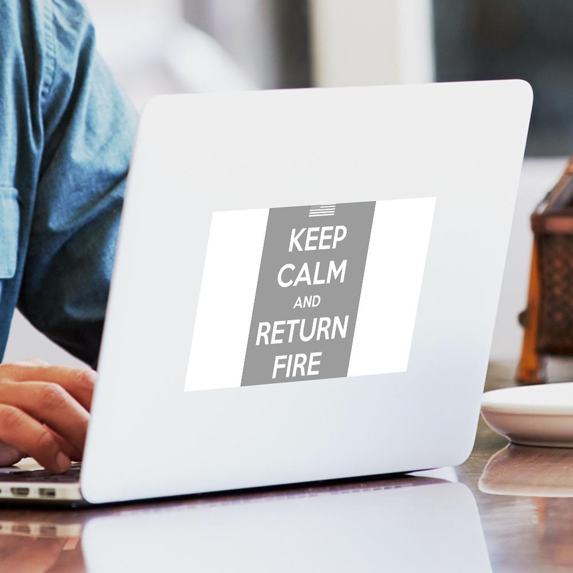 Keep Calm and Return Fire Sticker - Durable Rectangle Bumper Decal for Cars, Trucks & Laptops - Funny Military Motivational Vinyl Sticker for Windows, Notebooks & Gifts