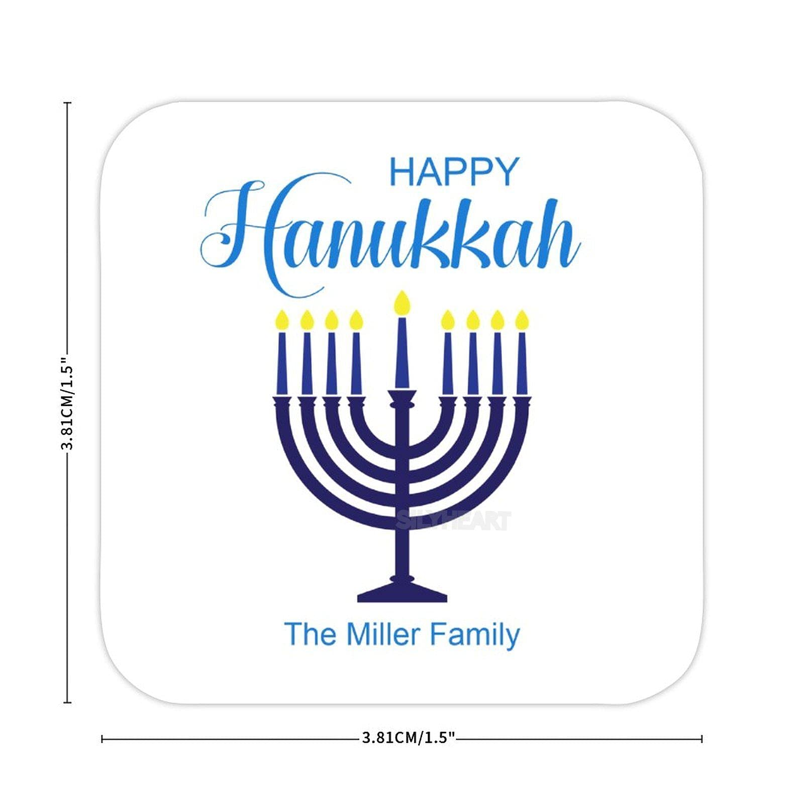 Personalized Hanukkah Stickers - Custom Name Envelope Seals, Square Vinyl Labels, Happy Hanukkah Party Decorations (Pack of 100) - Perfect for Gift Wrapping, Holiday Cards & Jewish Festival Celebrations