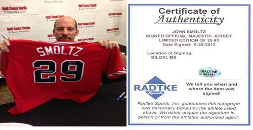 John Smoltz Autographed Majestic Jersey - Limited Edition of 29 with Career Stats - Perfect for Baseball Memorabilia Collectors & Atlanta Braves Fans - Great for Display in Man Caves, Sports Bars & Fan Collections