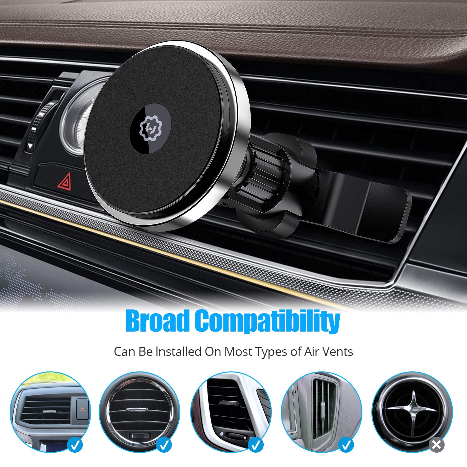 WixGear Wireless Magnetic Car Charger for iPhone 13/12 Series - Fast Charging Air Vent Mount with Auto Alignment - Perfect for Road Trips & Daily Commutes