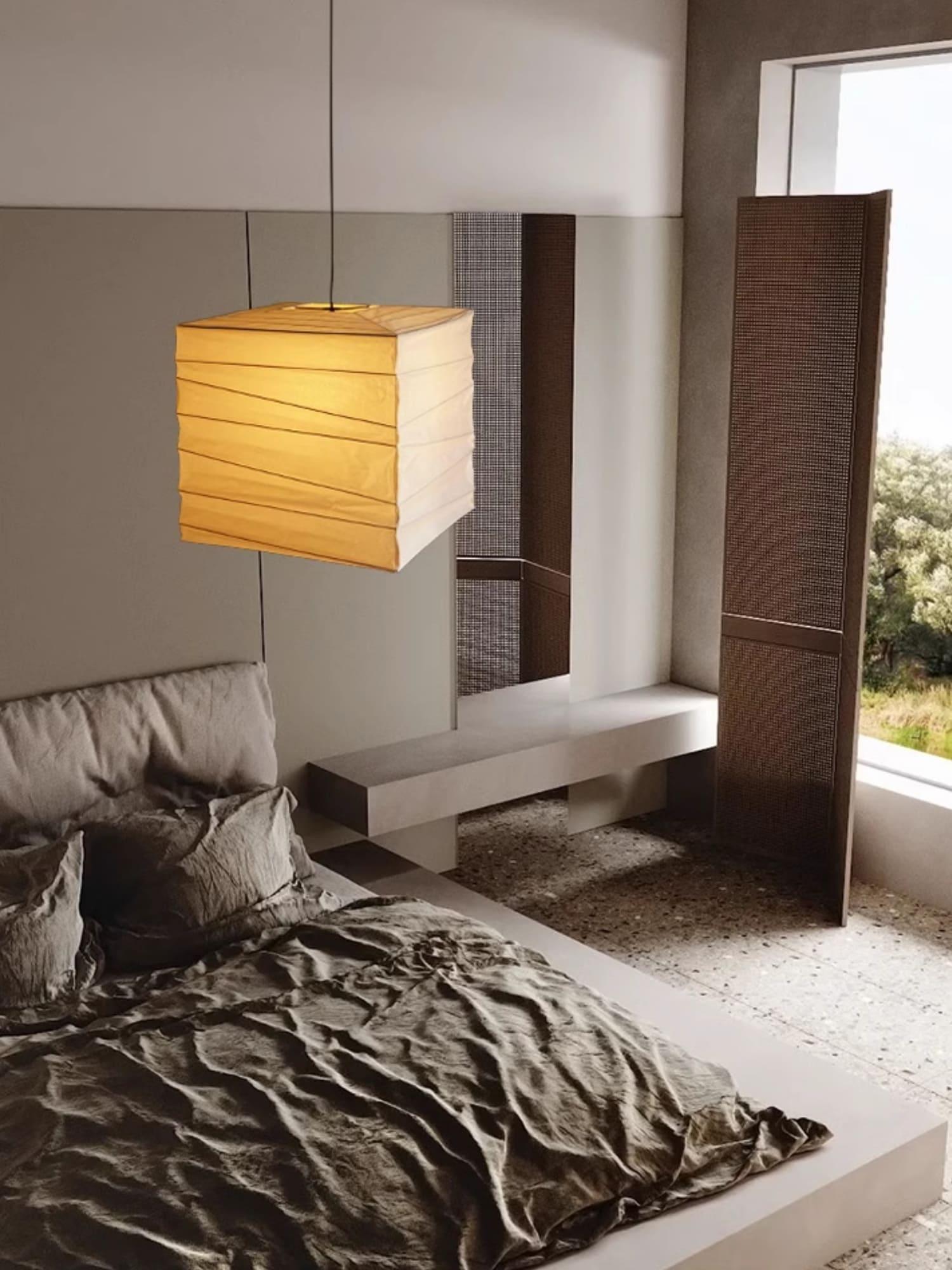 Ayla Paper Cube Pendant Light - Modern Scandinavian Hanging Lamp for Living Room, Bedroom, and Dining Room Decor