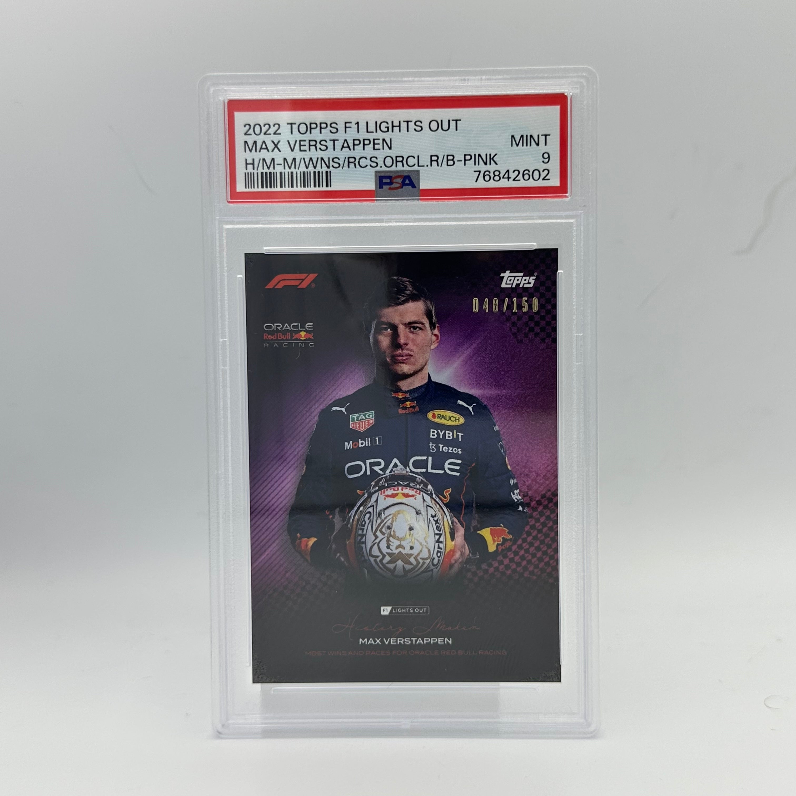PSA 9 048/150 Max Verstappen History Maker Pink - Most Wins & Races F1 Racing Card - Perfect for Collectors, Fans & Sports Memorabilia Displays