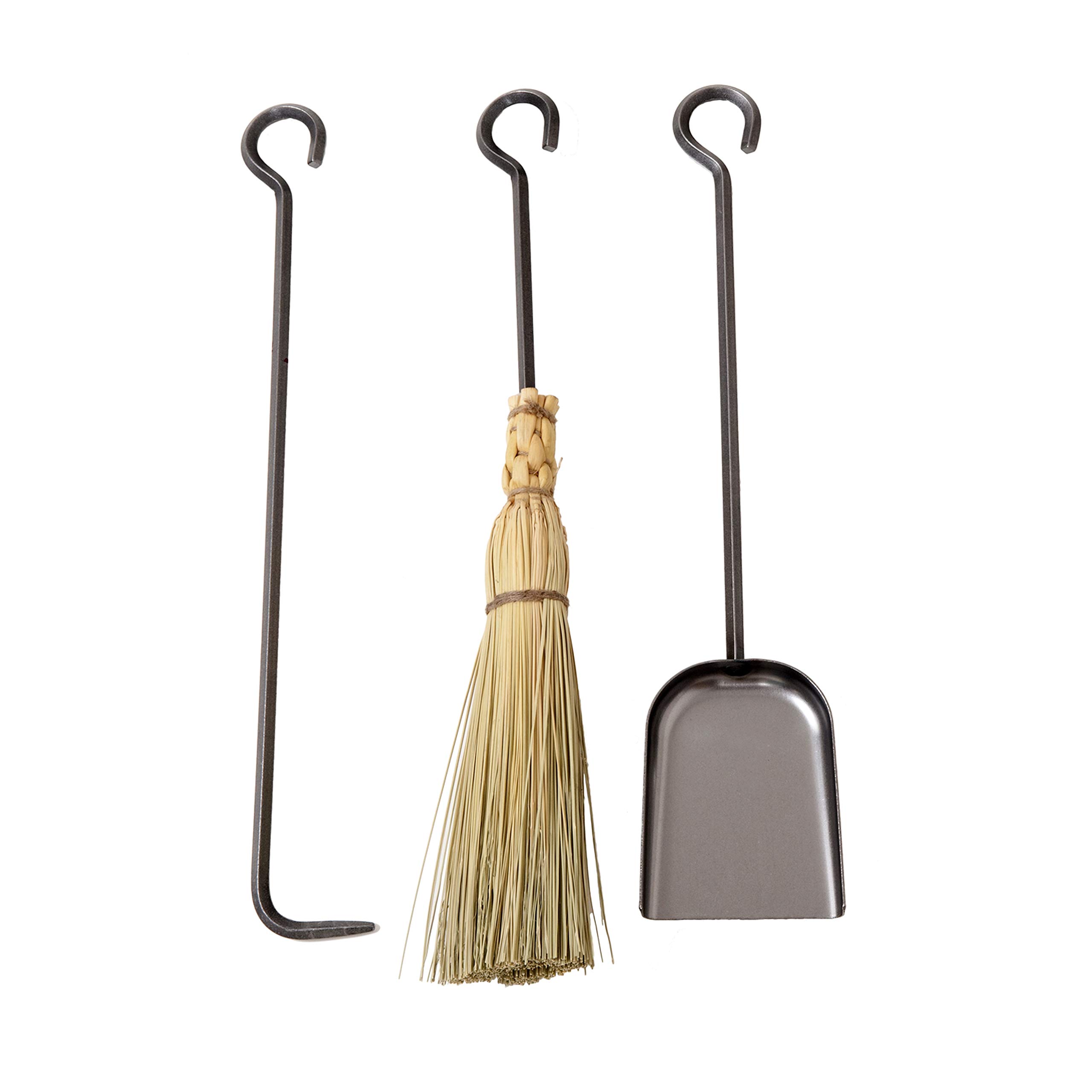 Handcrafted 3-Piece Long Fireplace Tool Set - Hammered Steel Fireplace Poker, Shovel & Brush for Wood Burning Stoves & Fire Pits - Durable Rust-Resistant Outdoor/Indoor Fireplace Accessories