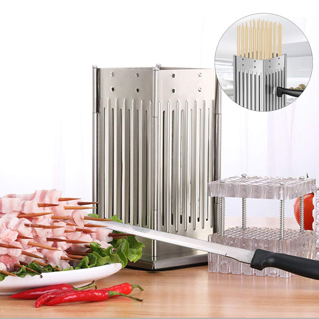 49 Holes Stainless Steel Meat Skewer Machine - Kabob Maker Box for BBQ, Beef & Mutton - Professional Grill Skewer Tool for Kebabs, Shish Kabobs & Meat Sticks - Perfect for Backyard BBQ, Camping & Outdoor Cooking