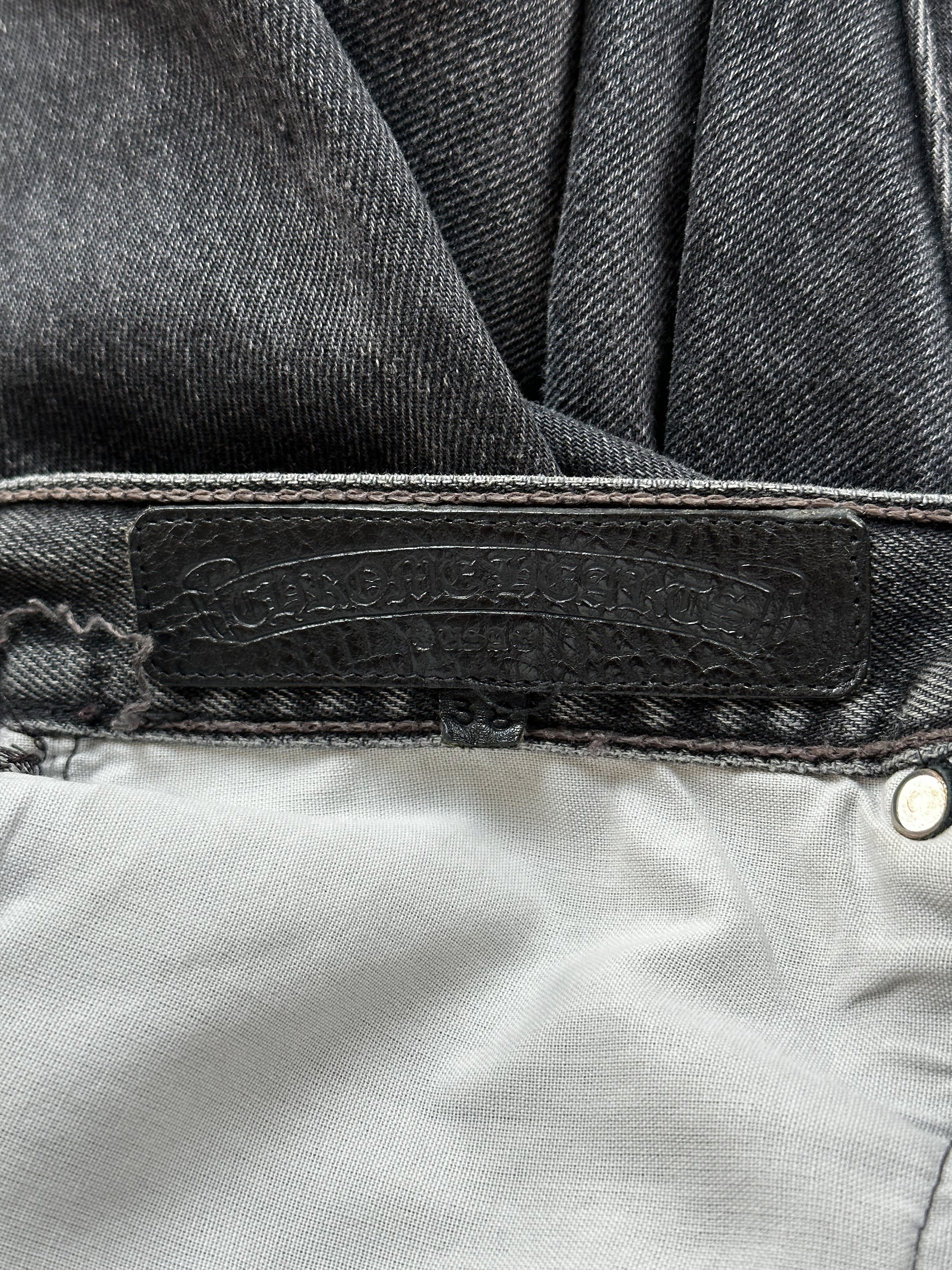 Chrome Hearts x Gallery Dept x Levis Grey & Black Cross Patch Distressed Jeans for Men - Vintage Denim Pants with Unique Design, Perfect for Streetwear & Casual Outfits
