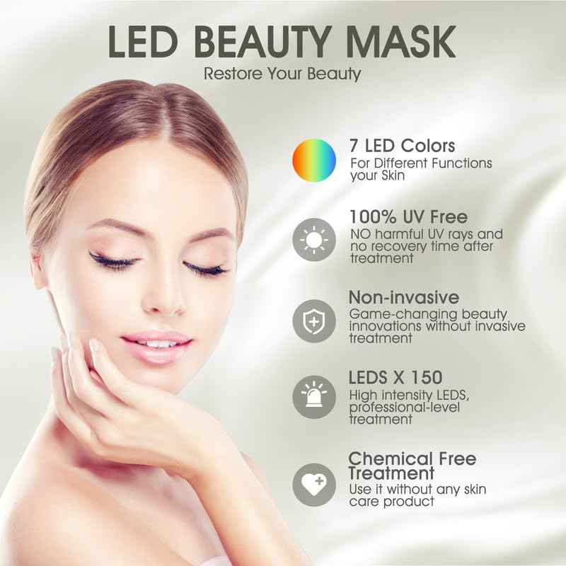 Red Light Therapy Mask for Face - 7 Color LED Light Therapy Facial Mask for Anti-Aging & Skin Rejuvenation | At-Home Skincare Treatment for Wrinkles, Acne & Glowing Skin