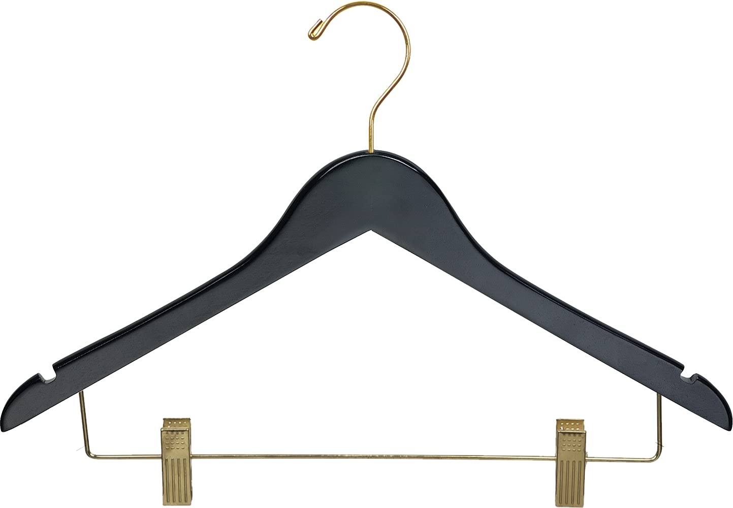 25 Pack Premium Wooden Skirt Hangers with Adjustable Clips - Solid Wood Pants Hangers in Semi-Gloss Black Finish for Closet Organization & Wardrobe Storage