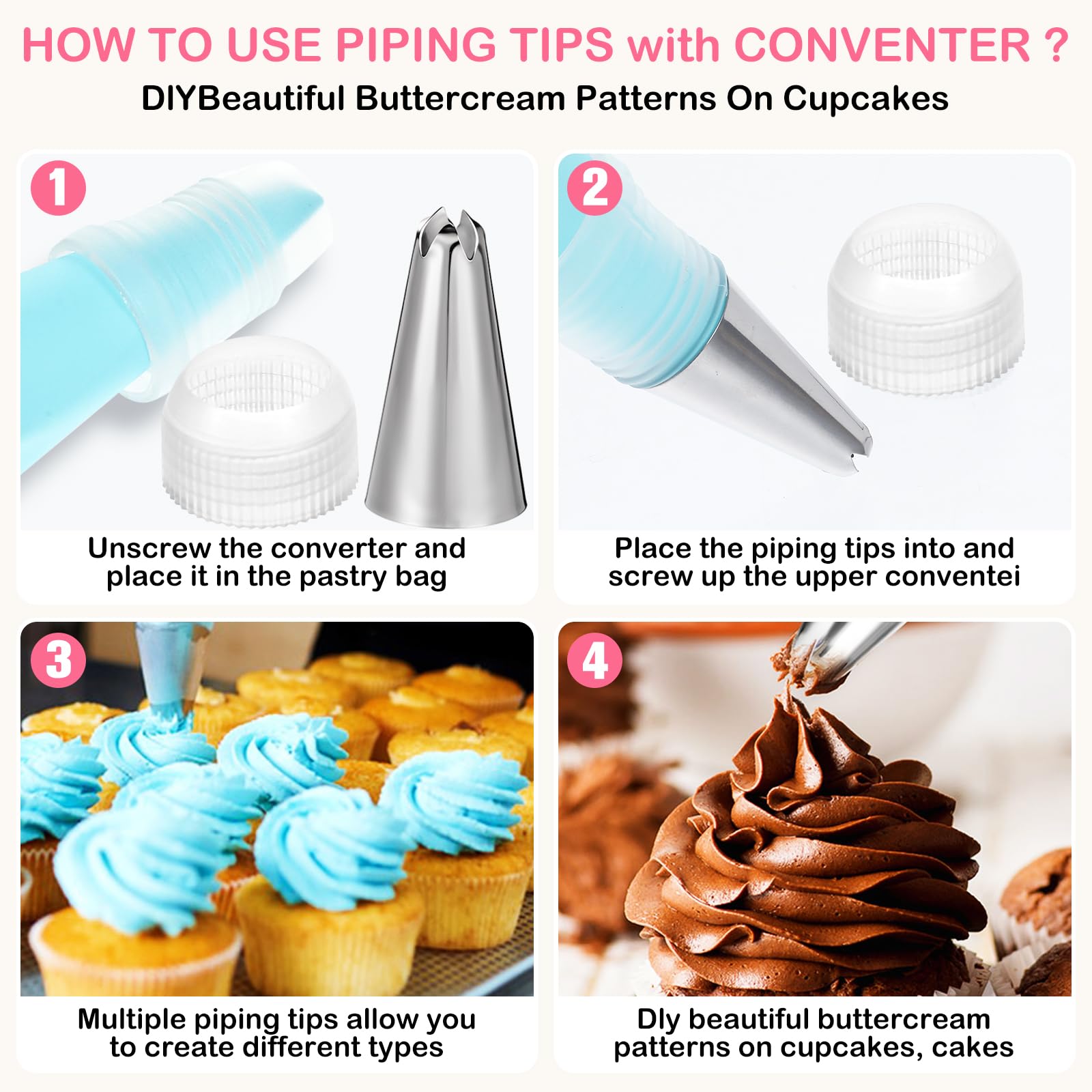12-Piece Stainless Steel Cake Decorating Tips Set - Reusable Piping Bags & Frosting Nozzles for Baking, DIY Pastry, Cookies, Cupcakes | Professional Baking Tools for Home Bakers & Cake Decorating Parties