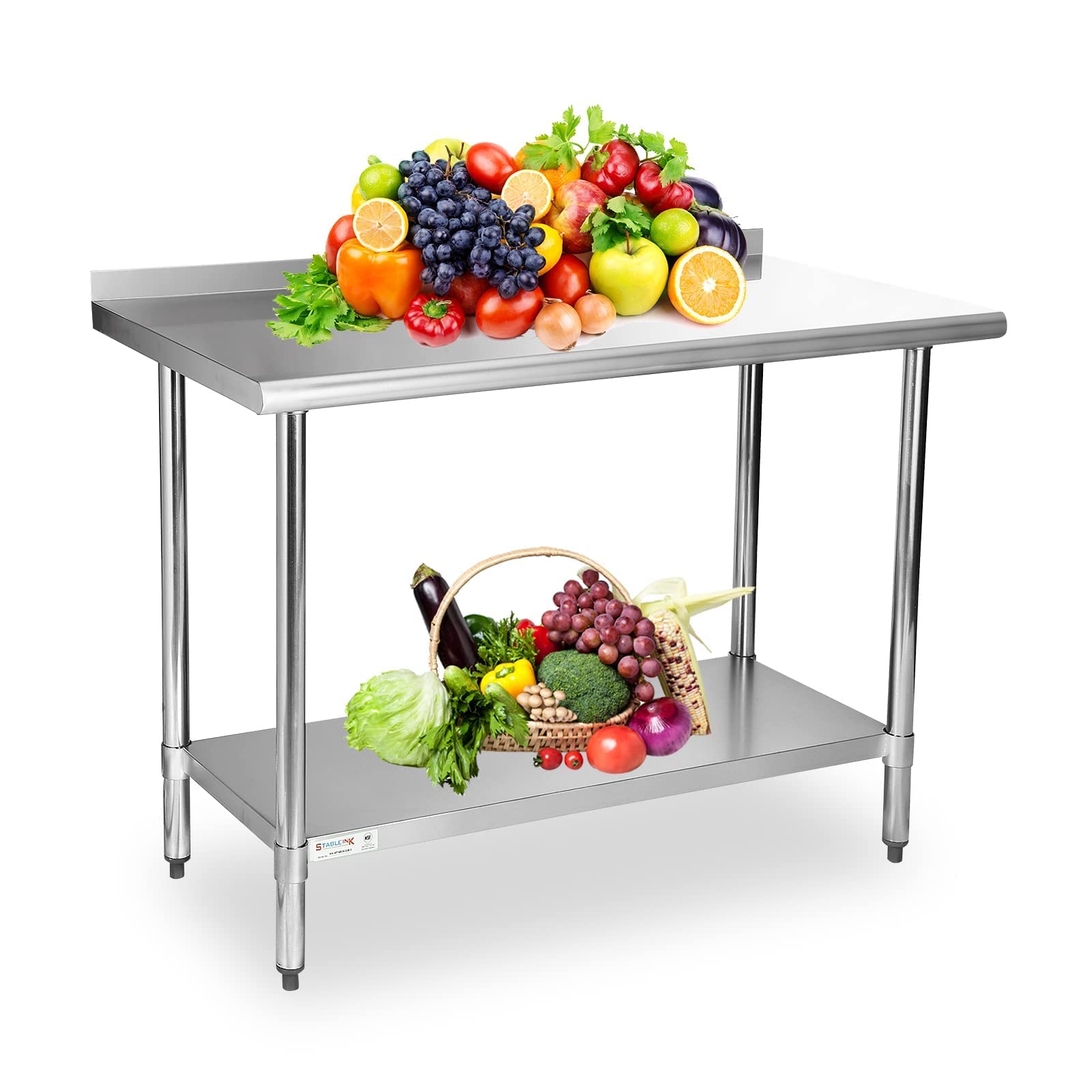 STABLEINK NSF Certified Stainless Steel Work Table 24x48 Inches - Commercial Kitchen Prep Table with Adjustable Undershelf, Backsplash & Leveling Feet - Ideal for Restaurants, Food Prep, Catering & Commercial Kitchens
