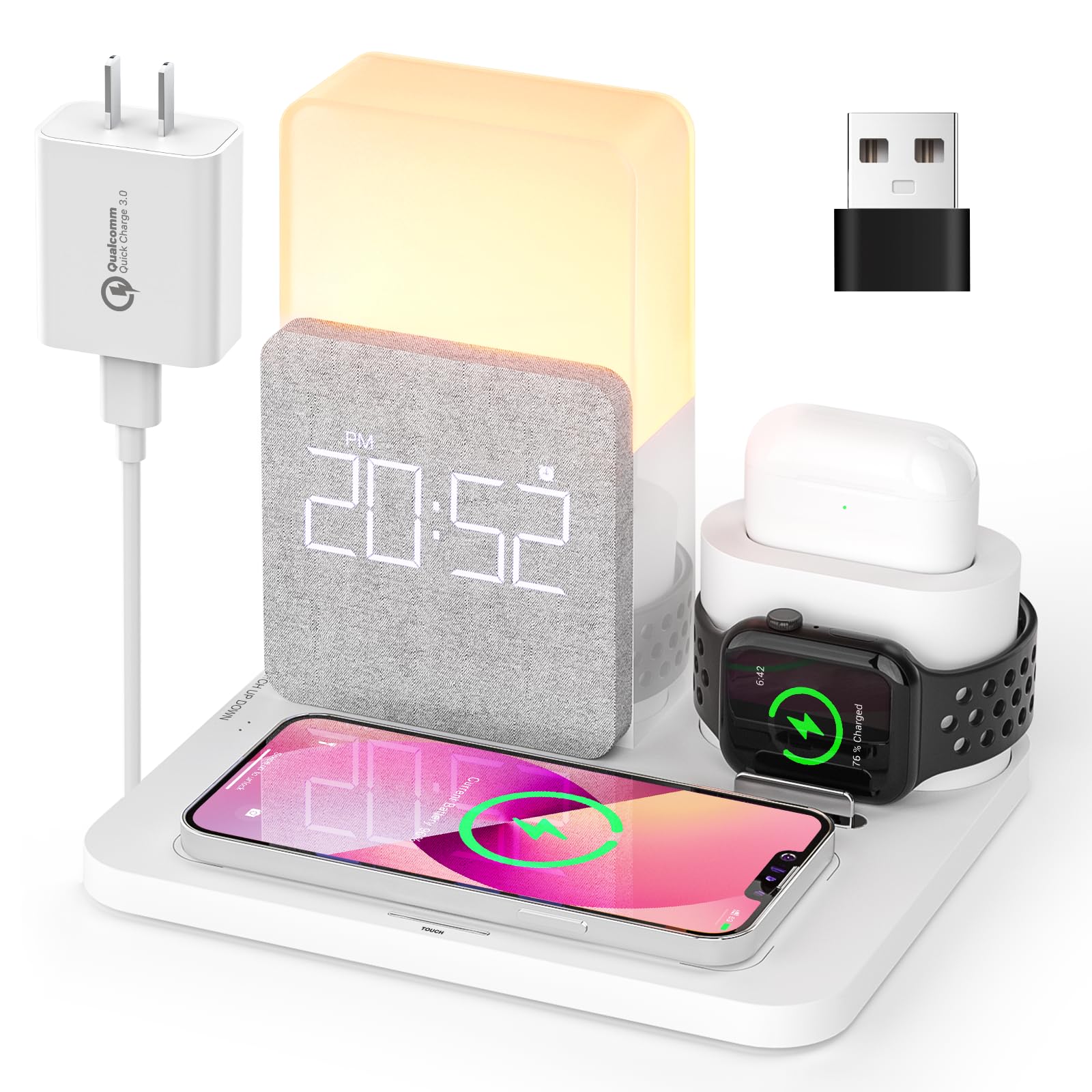 COLSUR 3-in-1 Wireless Charging Station with Alarm Clock - Fast Qi-Certified Charger for iPhone 12/13/14/15/16 Pro/Mini/Pro Max, AirPods - UV-Coated Durable Design - Perfect for Bedside, Office & Travel Charging