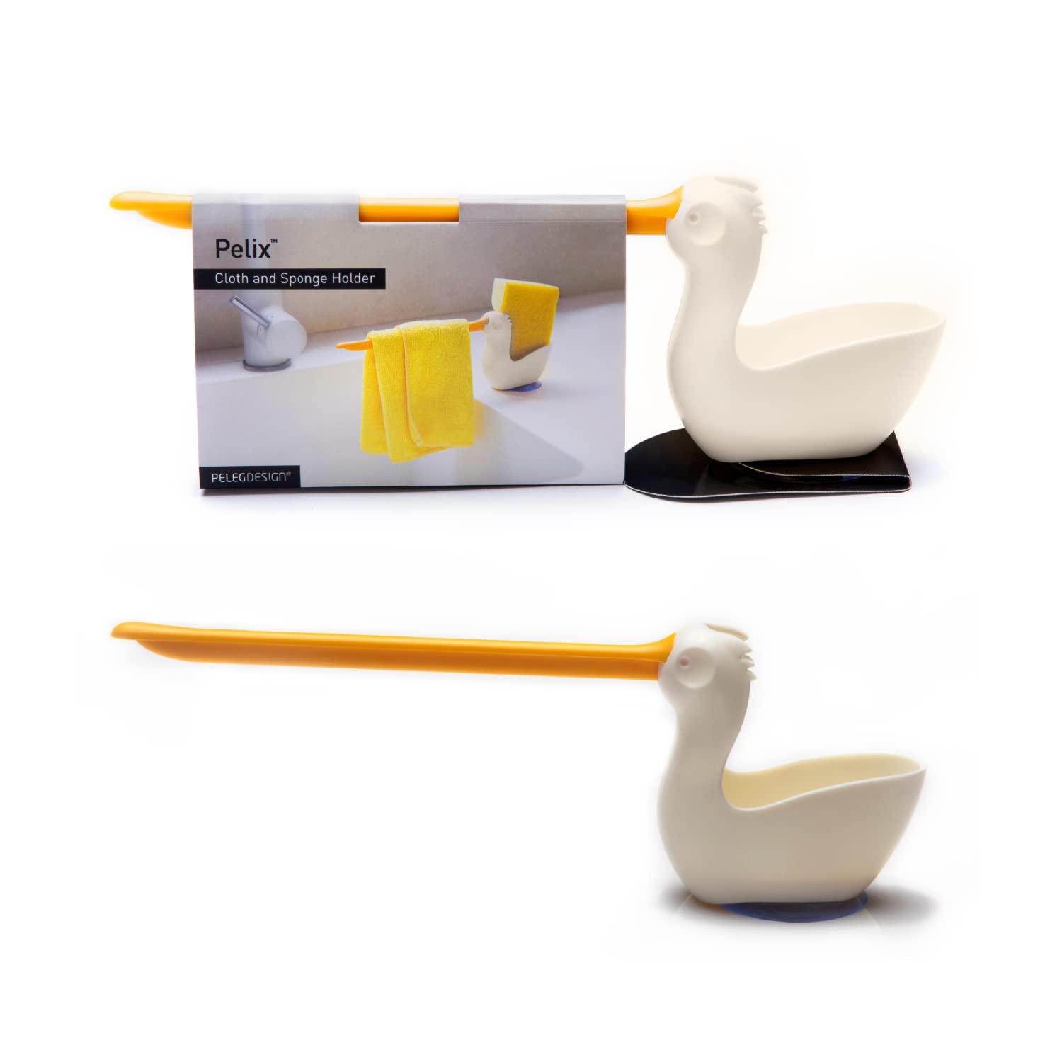 PELEG DESIGN White Sponge Holder for Kitchen Sink - 25.5x4.5x9 cm Compact Soap Dish Organizer - Perfect for Bathroom, Dishwashing & Countertop Storage