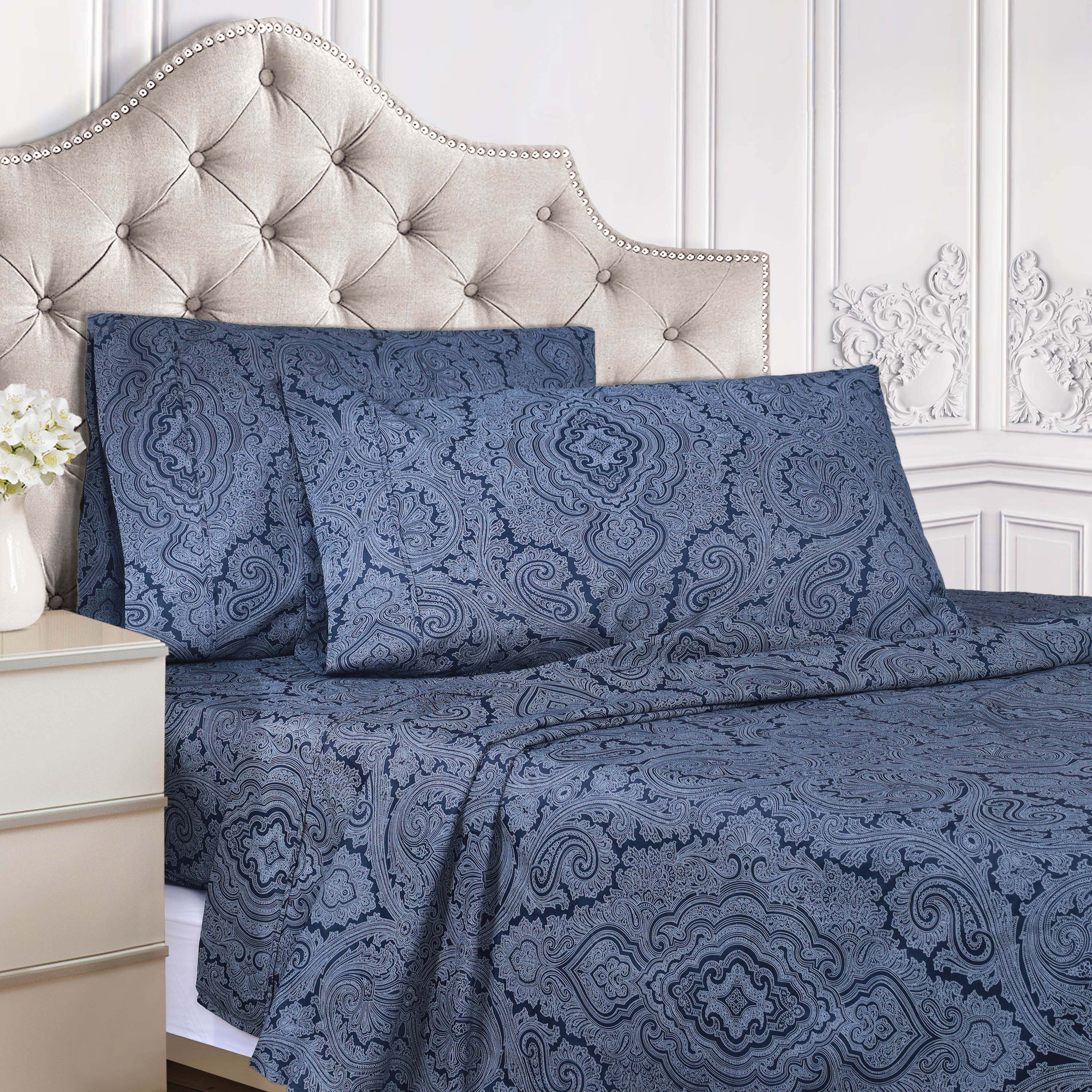 Italian Paisley 600 Thread Count Cotton Blend Deep Pocket Sheet Set - Ultra Soft Bedding for Queen Size Beds - Perfect for Luxury Hotels, Guest Rooms & Master Bedrooms